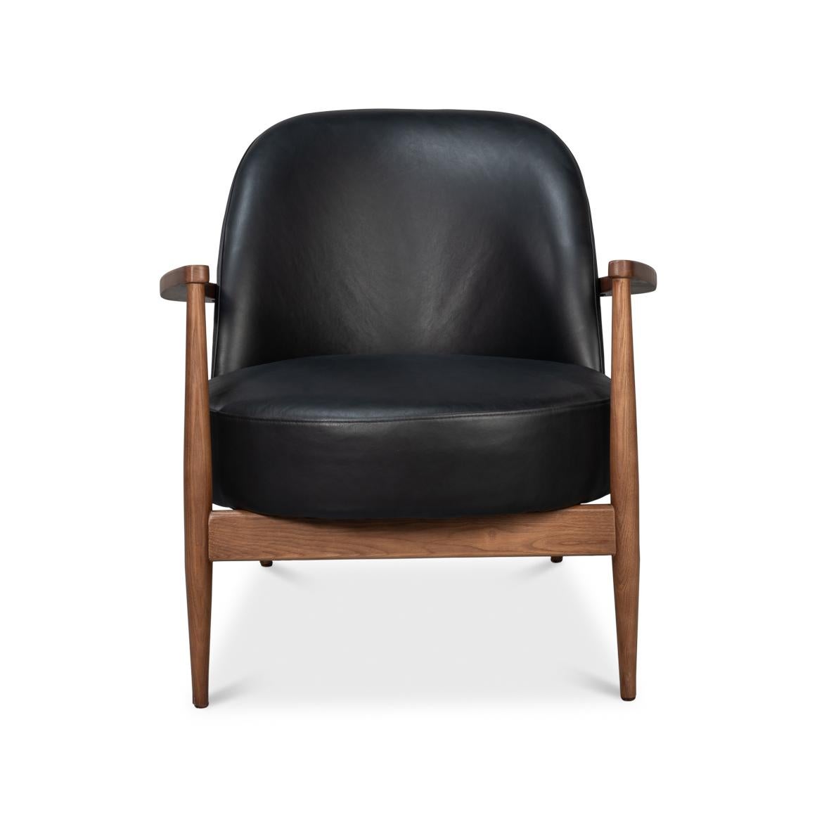Mid-Century Modern Fauteuil en cuir noir du milieu du siècle en vente