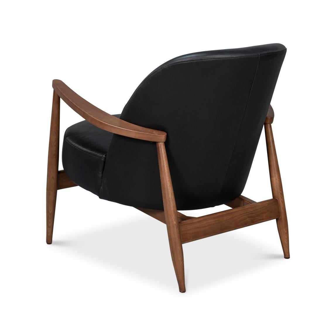 XXIe siècle et contemporain Fauteuil en cuir noir du milieu du siècle en vente