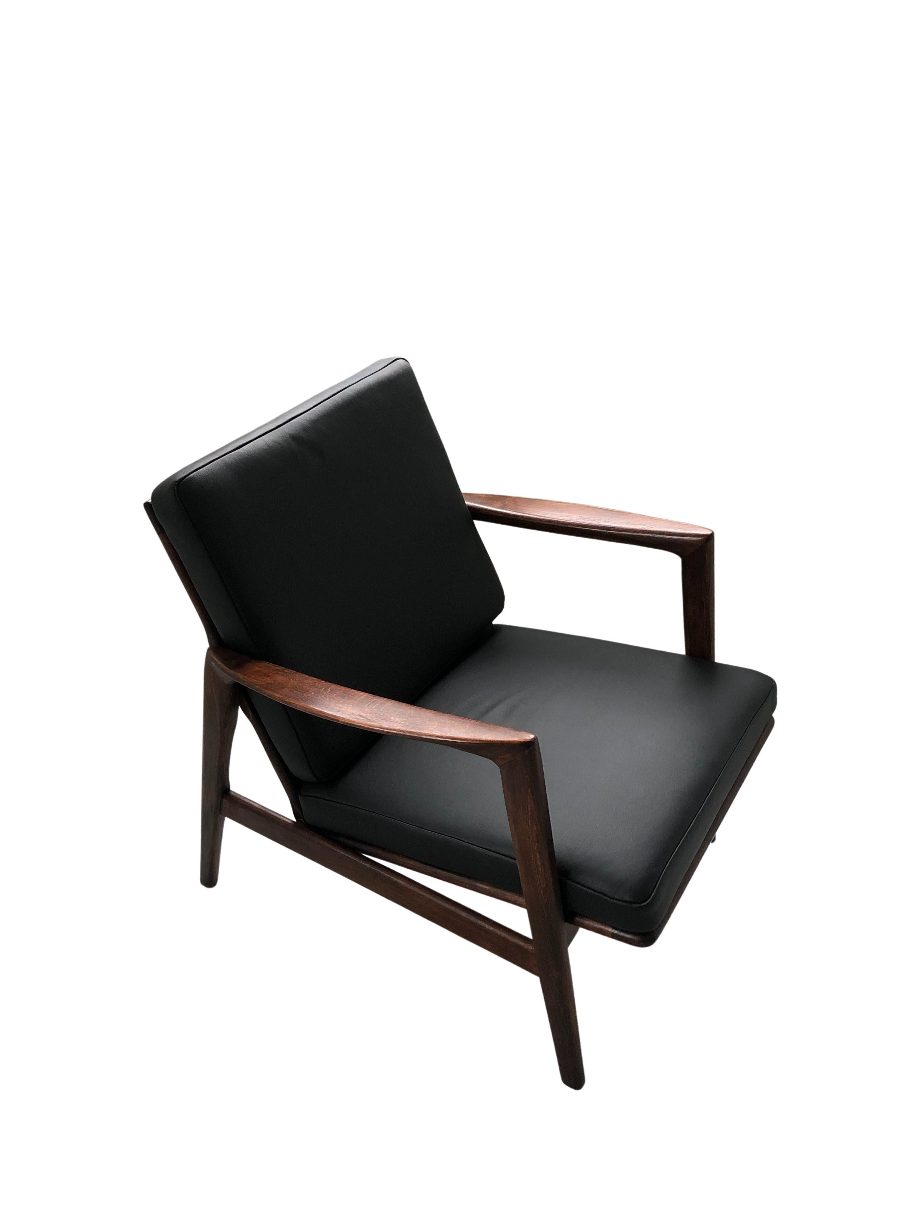 20th Century Mid-Century Black Leather Armchair, 1960s
