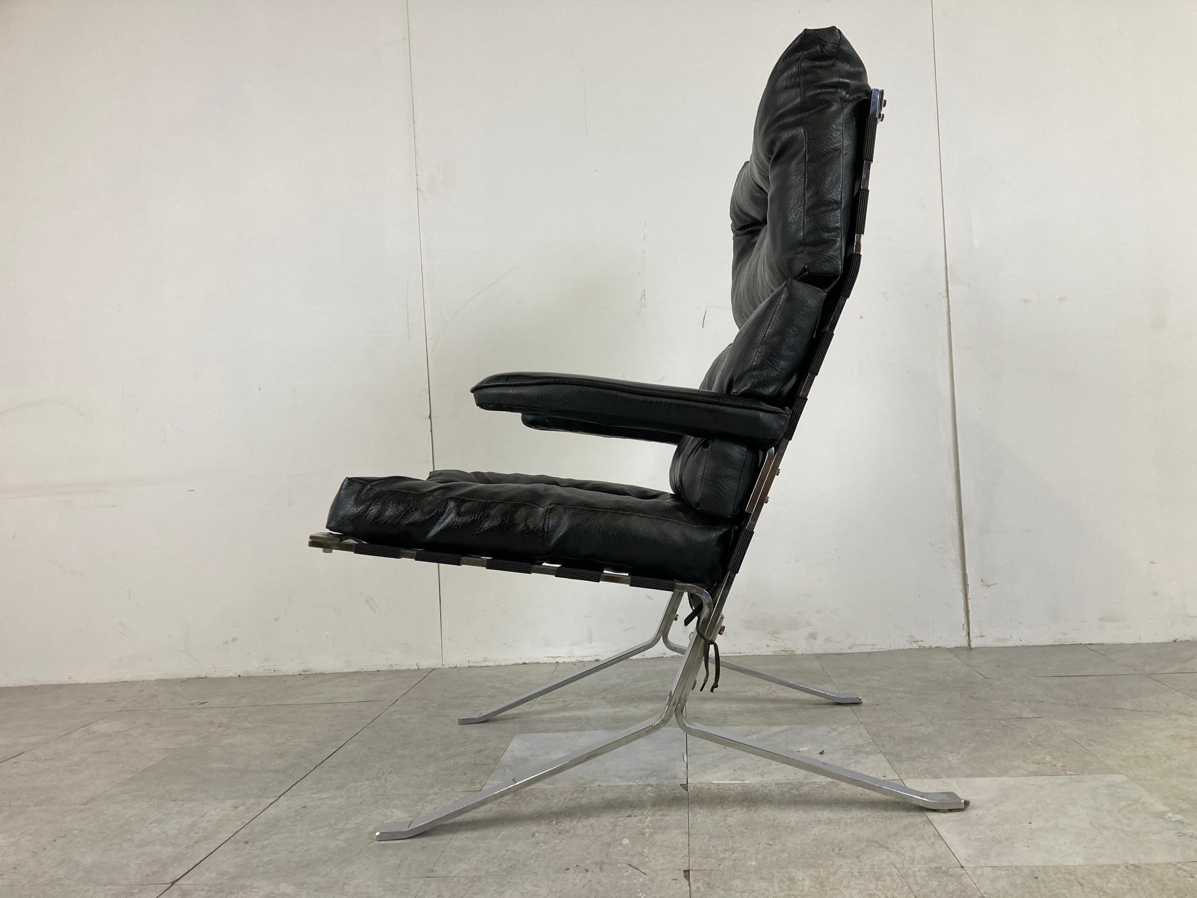 Midcentury Black Leather Armchair, 1970s 1
