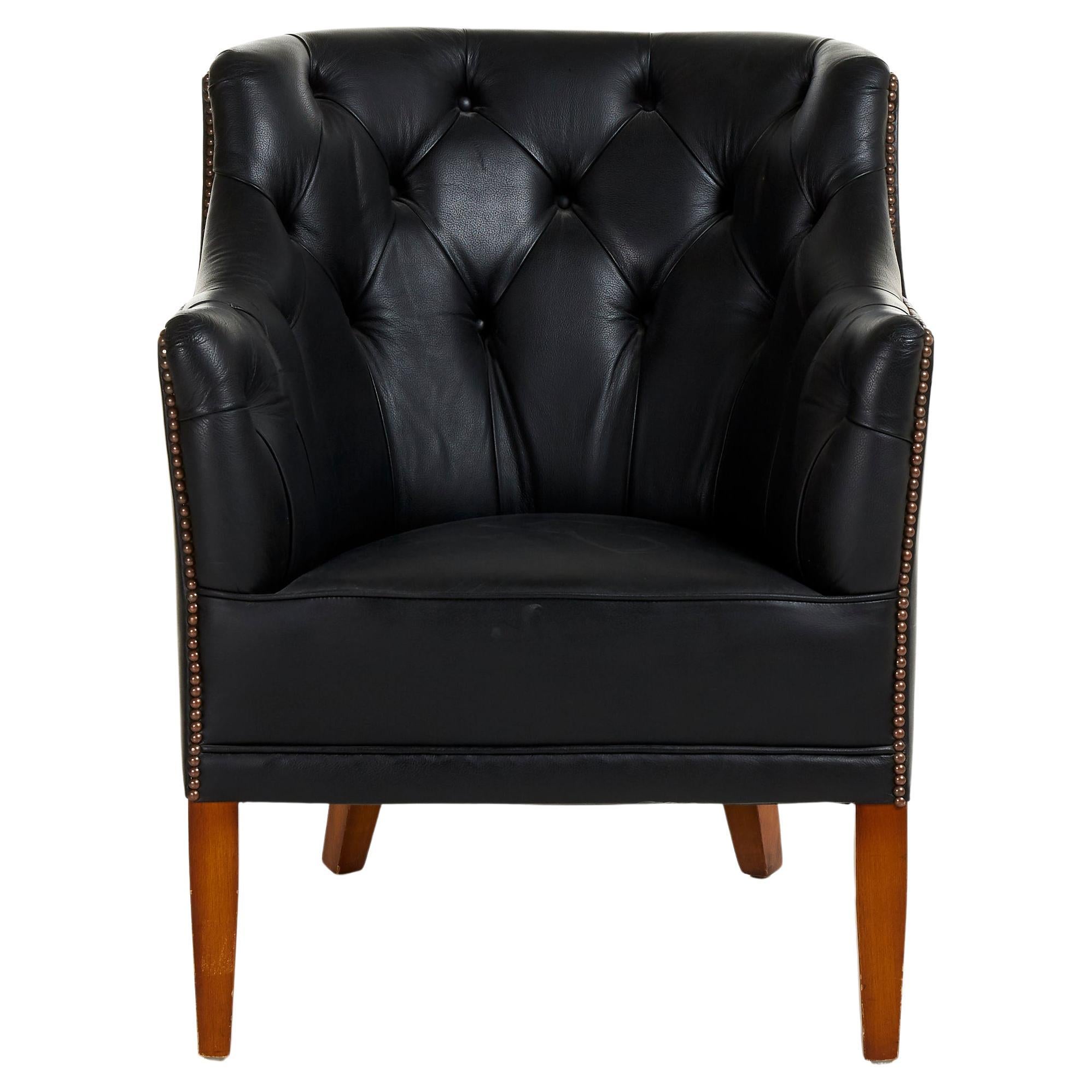 Mid Century Black Leather Armchair