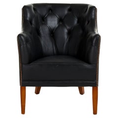 Vintage Mid Century Black Leather Armchair