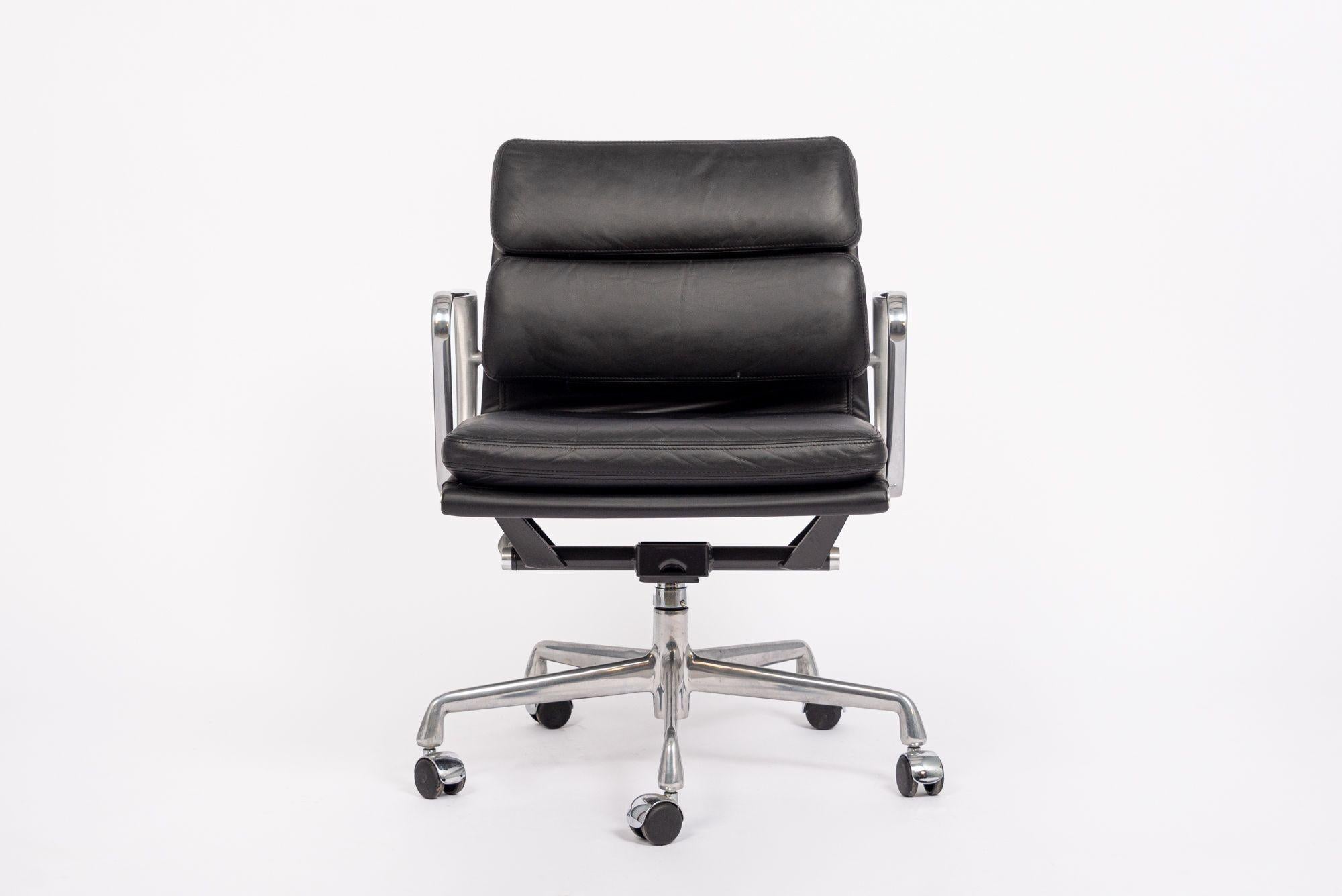Mid-Century Modern Mid Century Black Leather Desk Chair by Eames for Herman Miller, 2001 For Sale