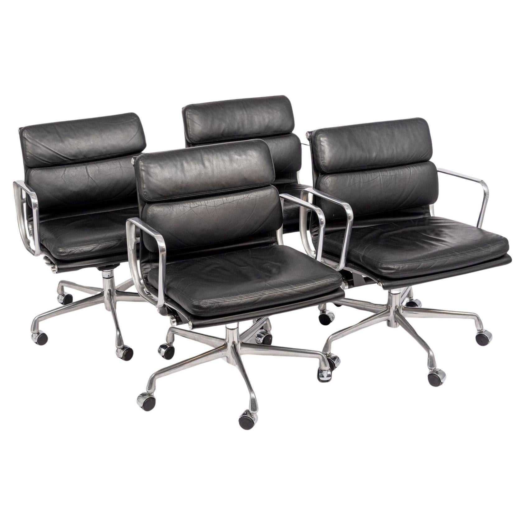 2001 Eames Herman Miller Black Leather Desk Chairs Aluminum Group For Sale