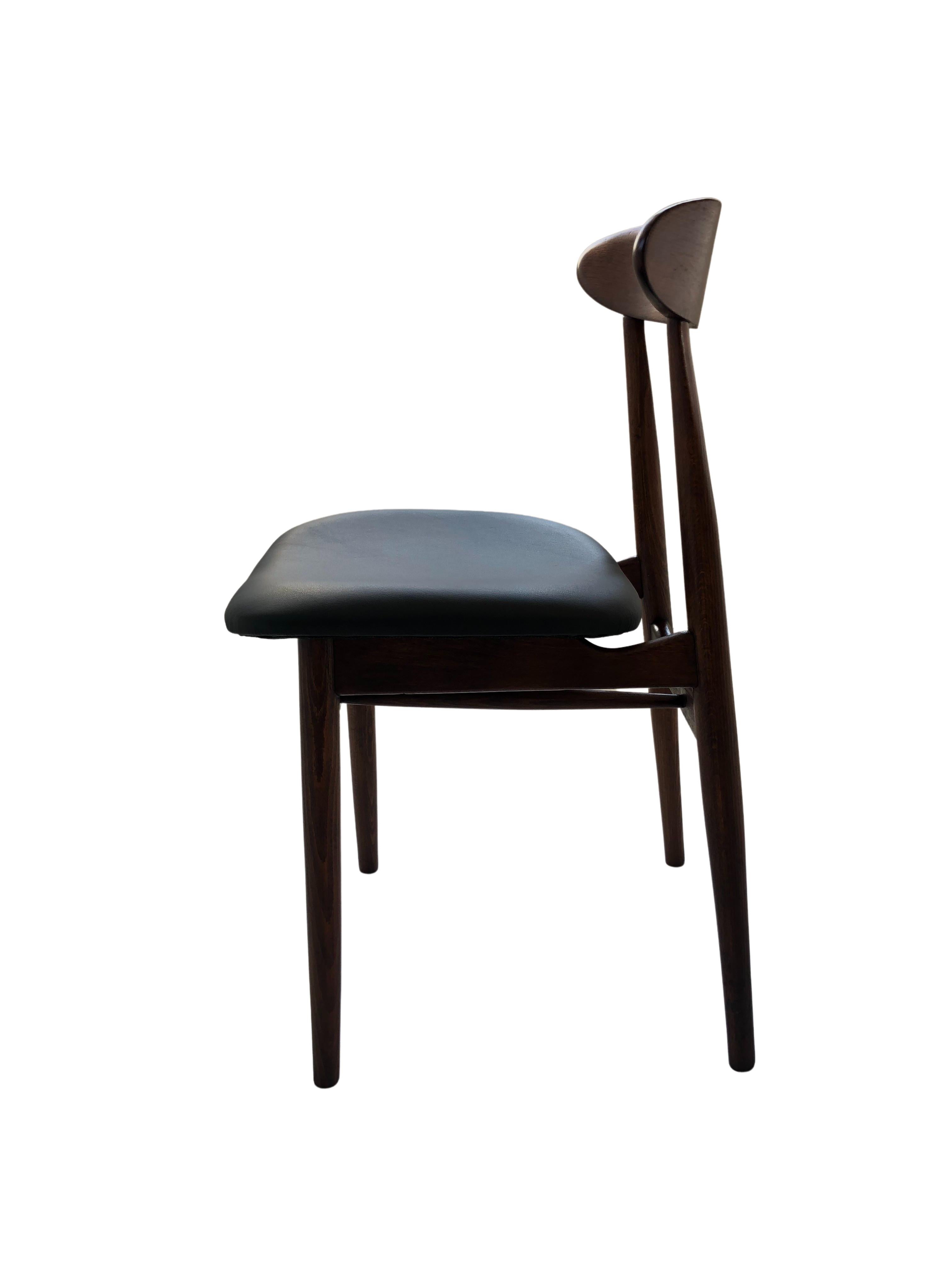 20th Century Mid-Century Black Leather Dining Chairs by Rajmund Hałas, 1960s, Set of 2
