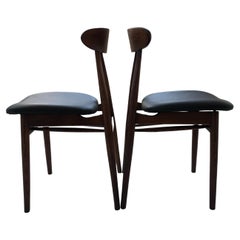 Mid-Century Black Leather Dining Chairs by Rajmund Hałas, 1960s, Set of 2