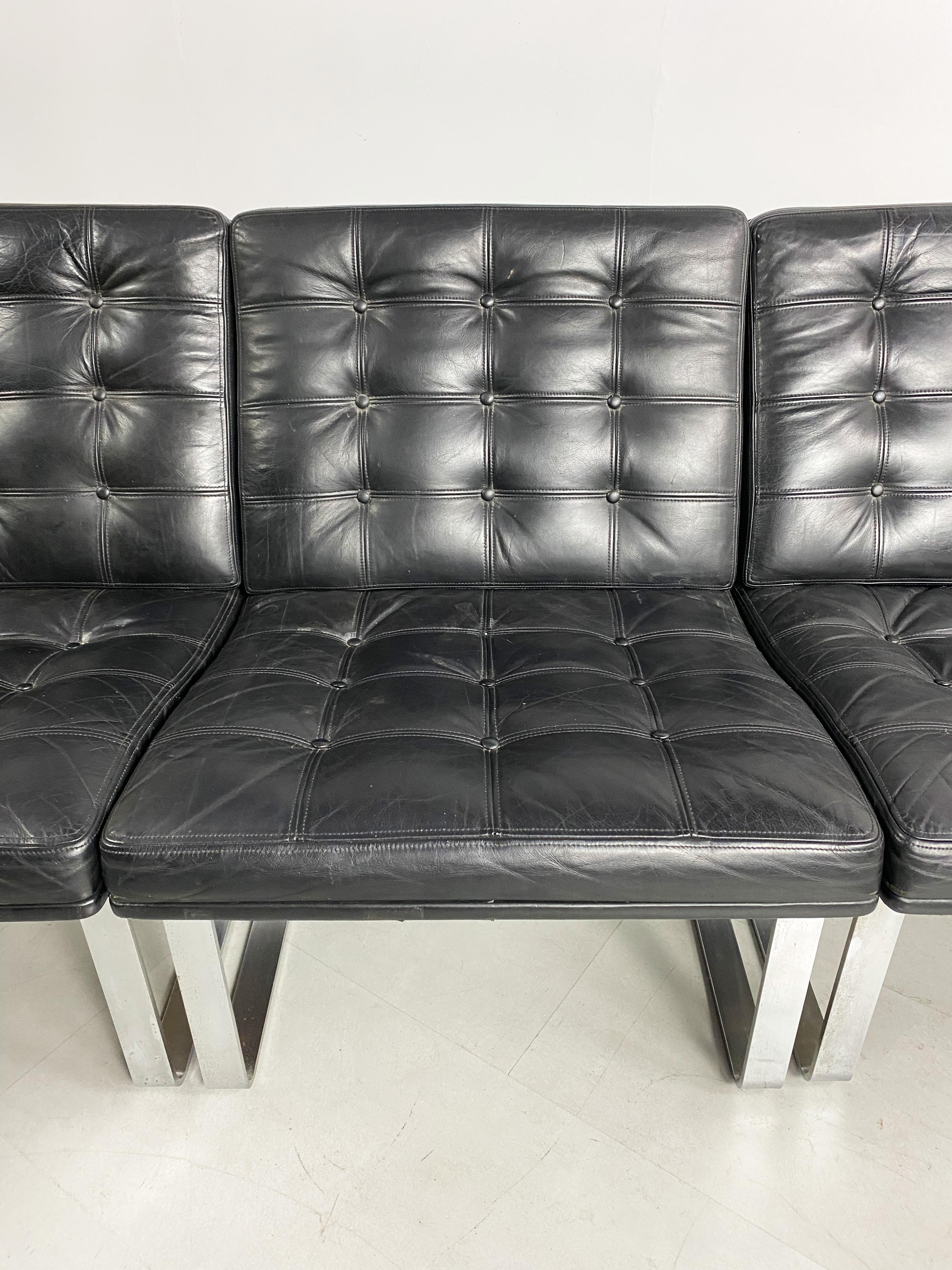 Mid Century Black Leather Modular Sofa by Gjerløv-Knudsen & Lind, Cado, Denmark 3