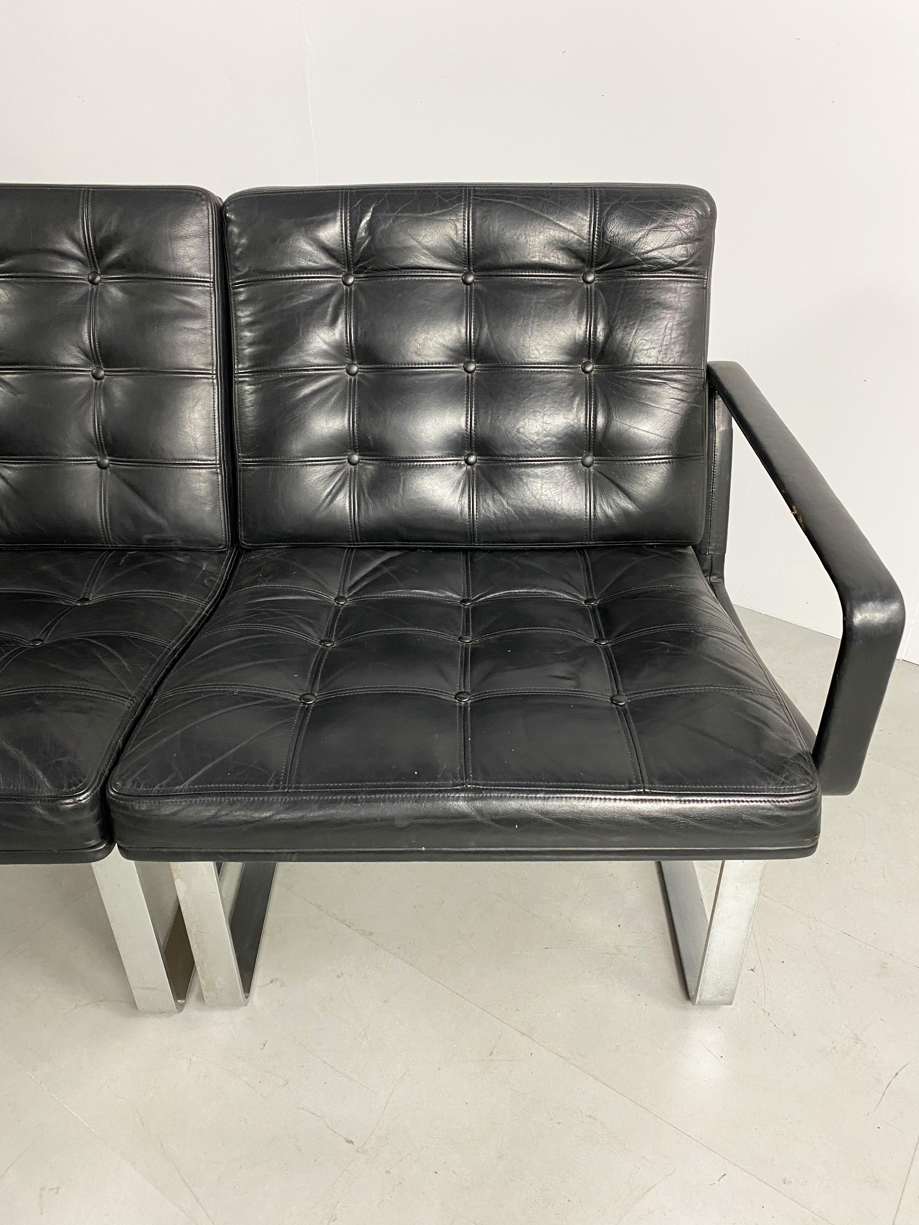 Mid Century Black Leather Modular Sofa by Gjerløv-Knudsen & Lind, Cado, Denmark 4