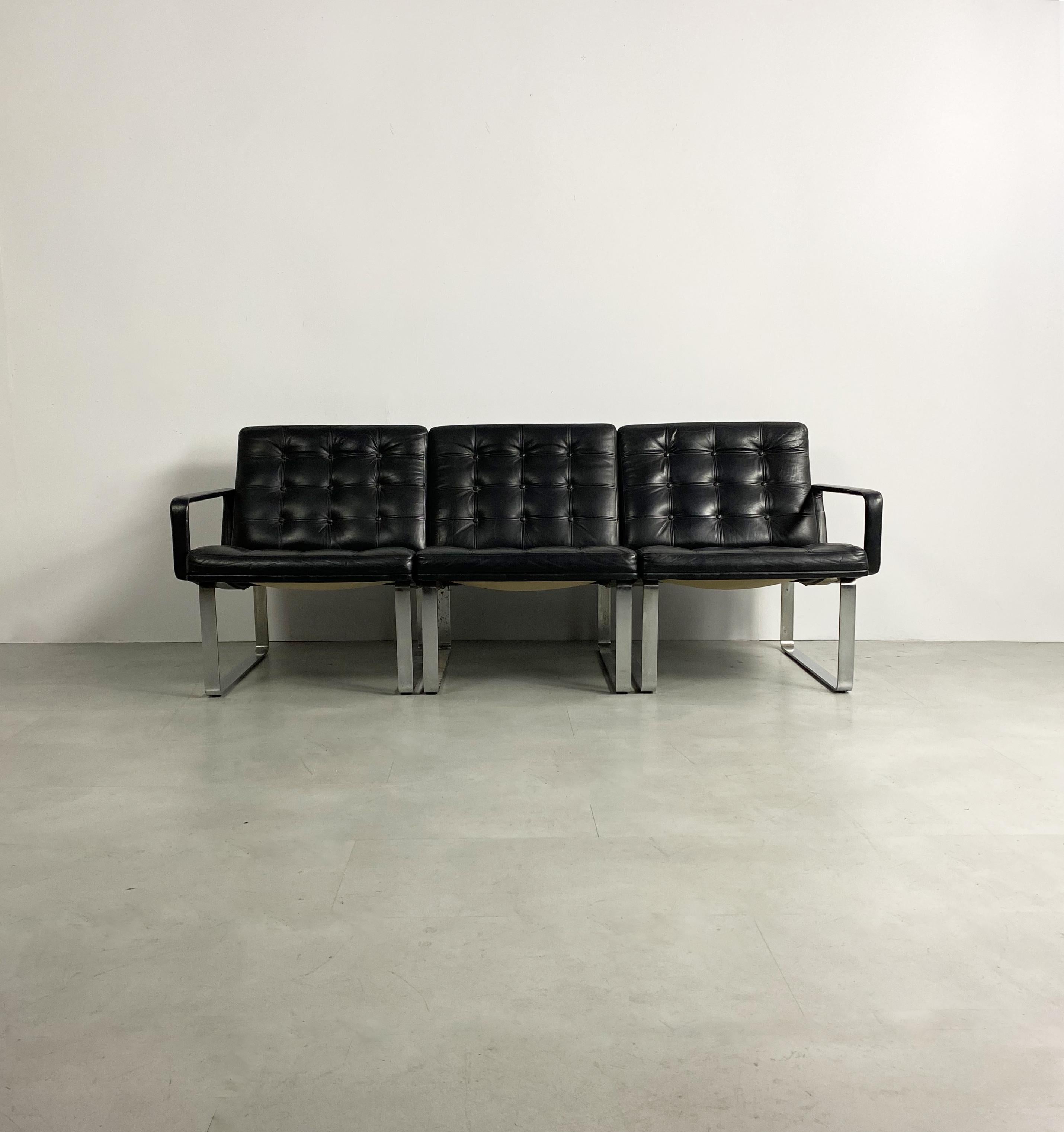 Danish Mid Century Black Leather Modular Sofa by Gjerløv-Knudsen & Lind, Cado, Denmark