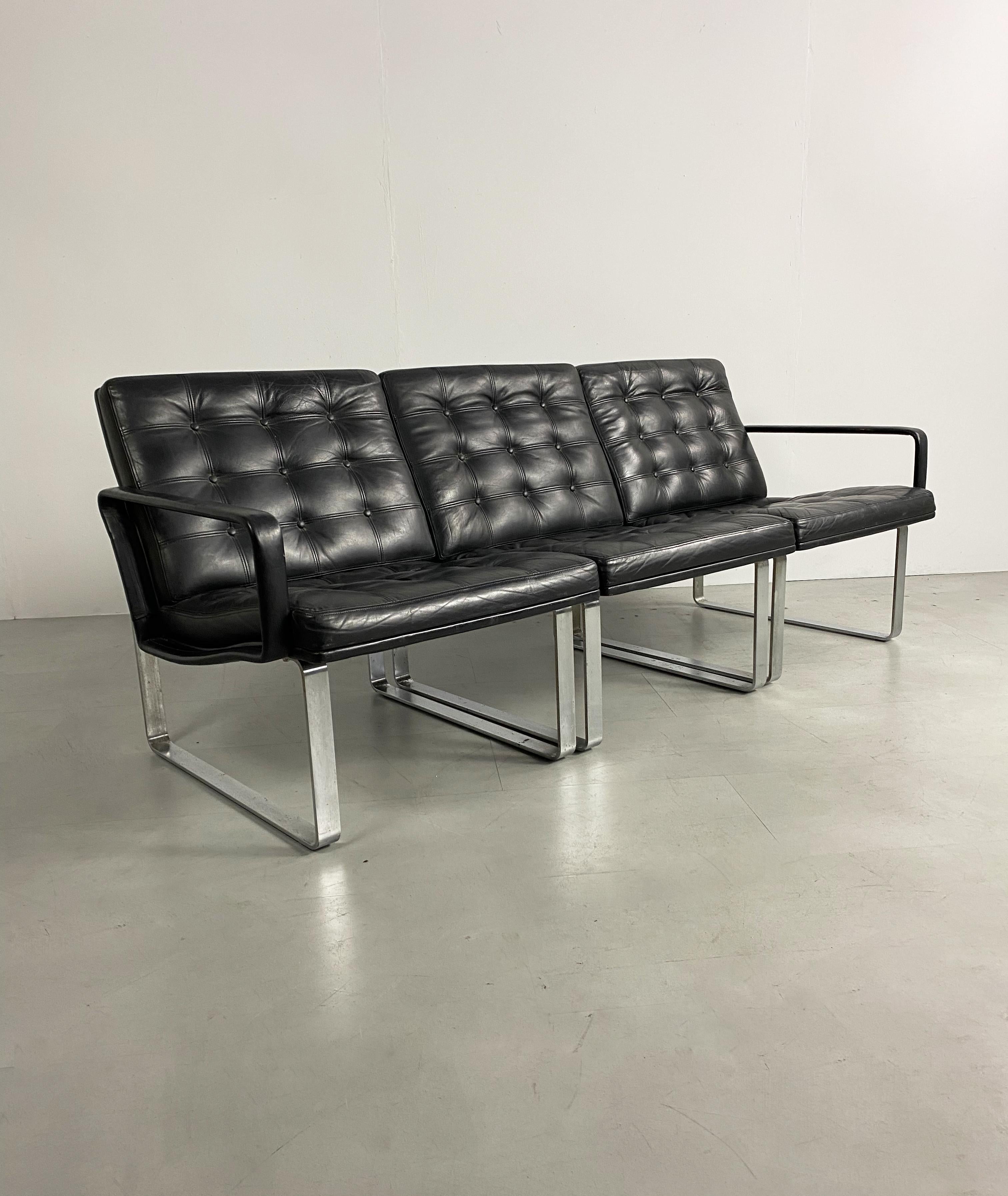 Mid Century Black Leather Modular Sofa by Gjerløv-Knudsen & Lind, Cado, Denmark In Good Condition In Surbiton, GB