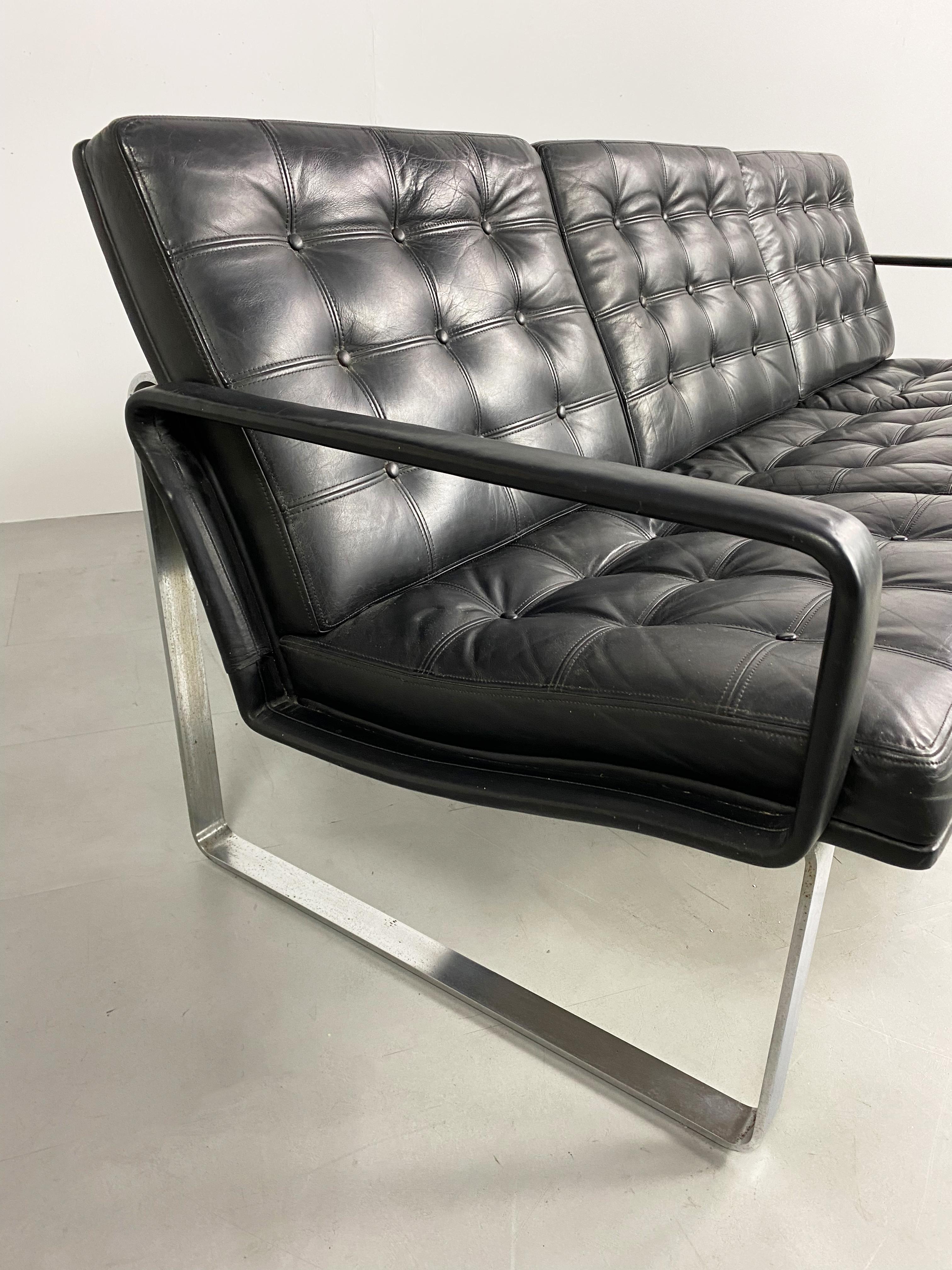 Steel Mid Century Black Leather Modular Sofa by Gjerløv-Knudsen & Lind, Cado, Denmark