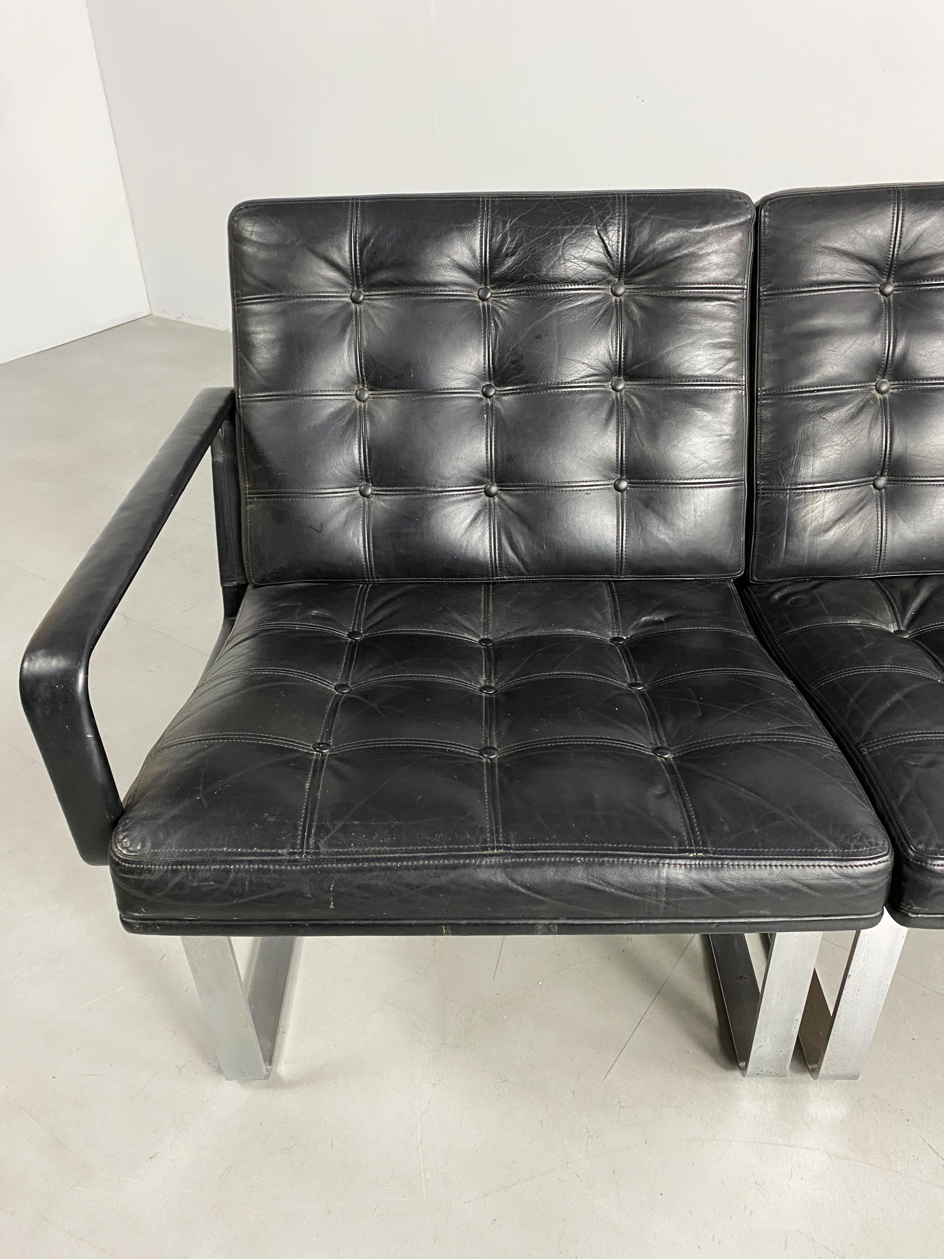 Mid Century Black Leather Modular Sofa by Gjerløv-Knudsen & Lind, Cado, Denmark 1