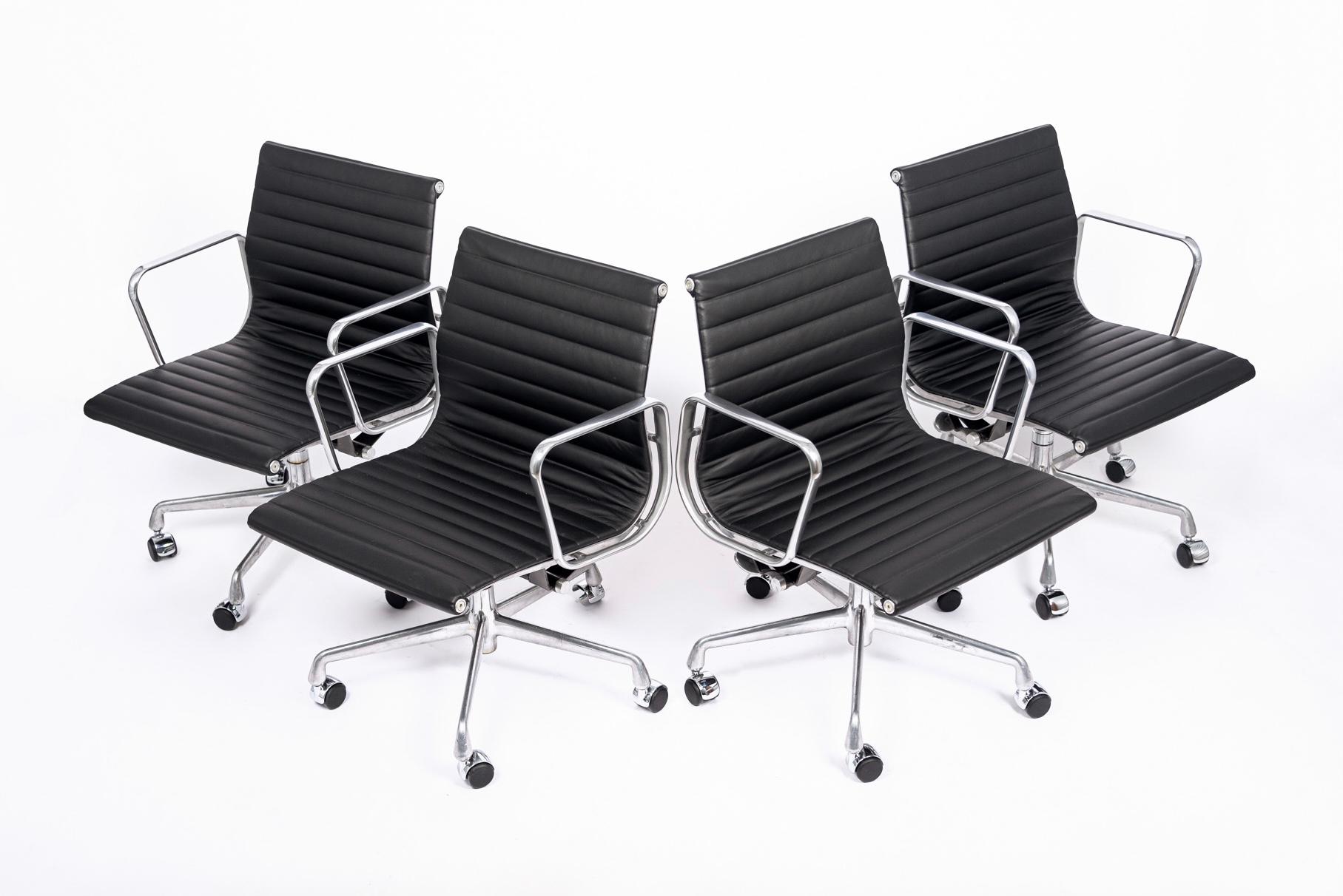 Mid Century Black Leather Office Chairs by Eames for Herman Miller 8 Available In Good Condition For Sale In Detroit, MI