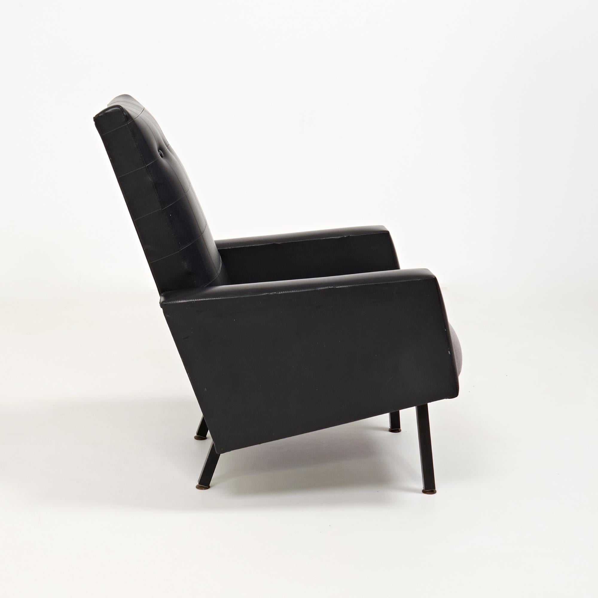 Mid-20th Century Mid Century Black Leather Pierre Guariche Style Armchairs, Set of 2 For Sale