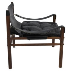 Mid century black leather Sirocco Safari sling lounge chair Arne Norell