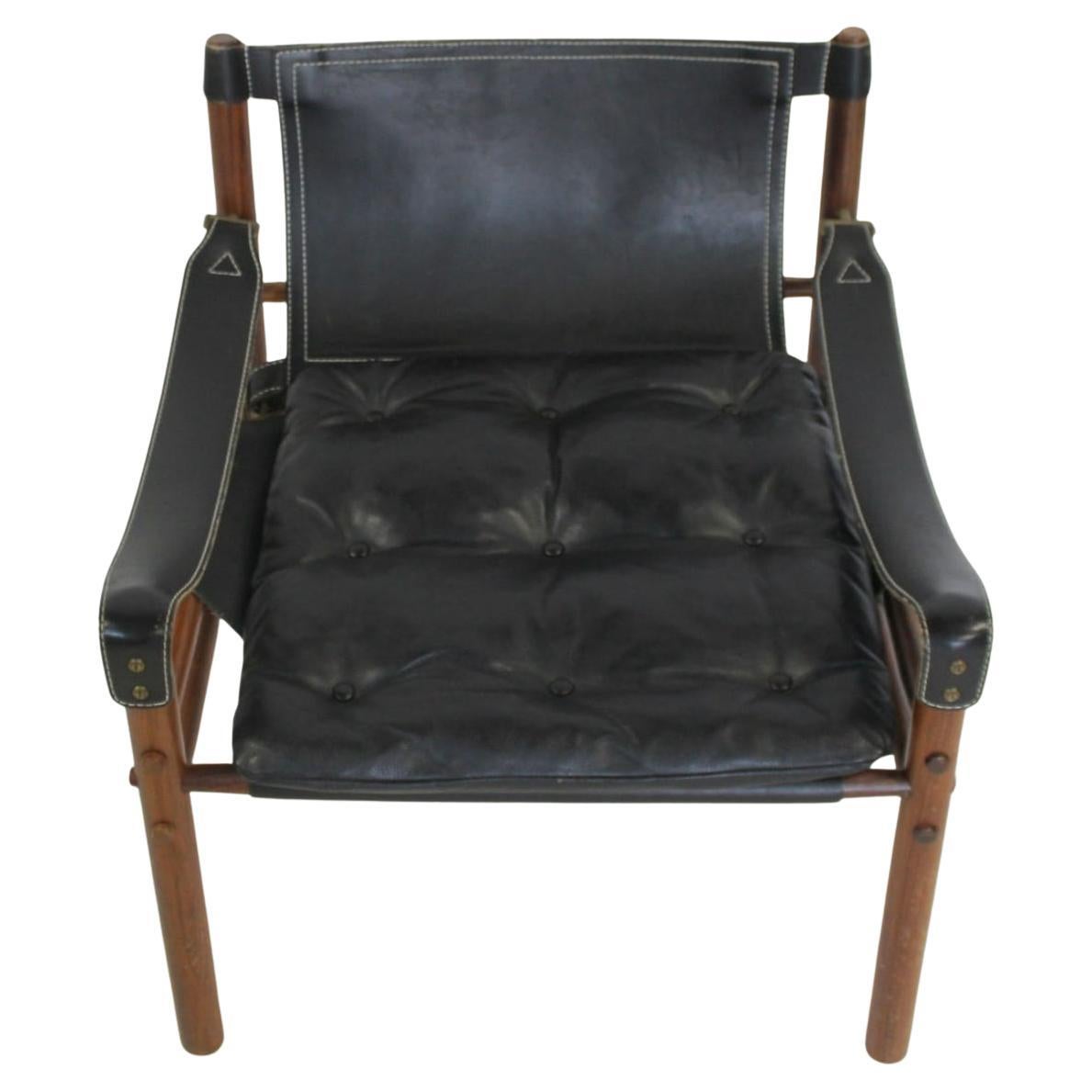 Sillón Sirocco Safari de cuero negro de mediados de siglo Arne Norell Escandinavo moderno en venta