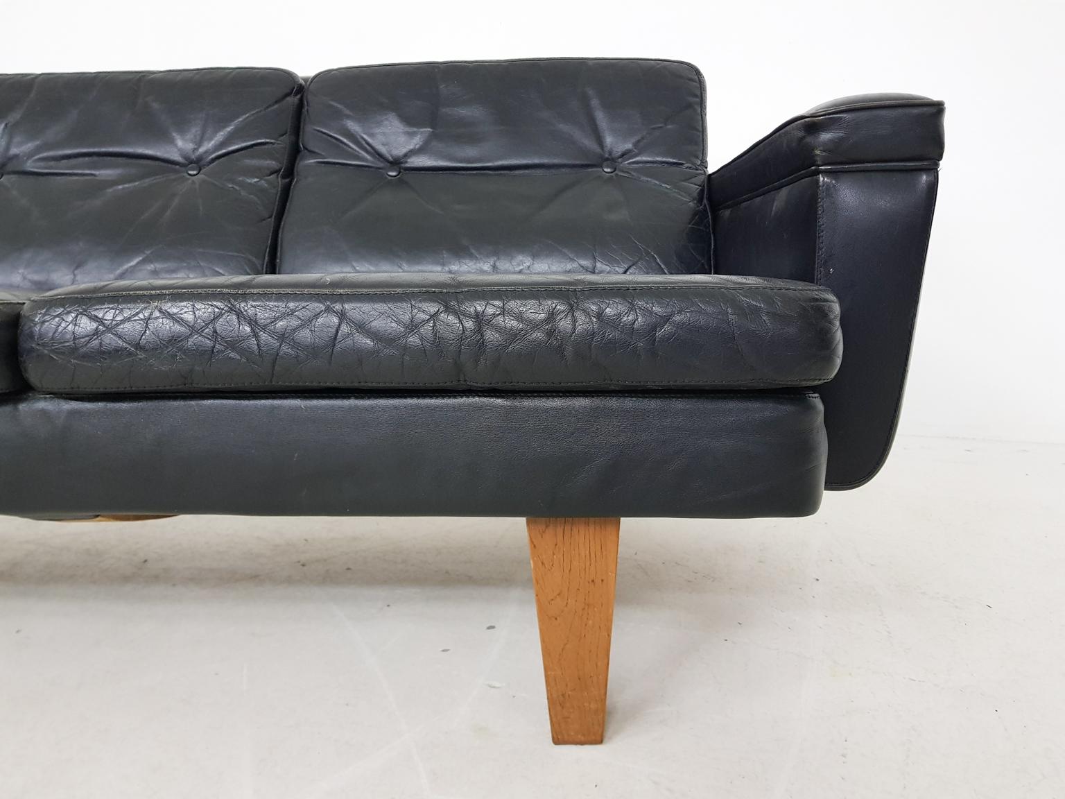 Scandinavian Modern Midcentury Black Leather Sofa by Bovenkamp, The Netherlands, 1950s