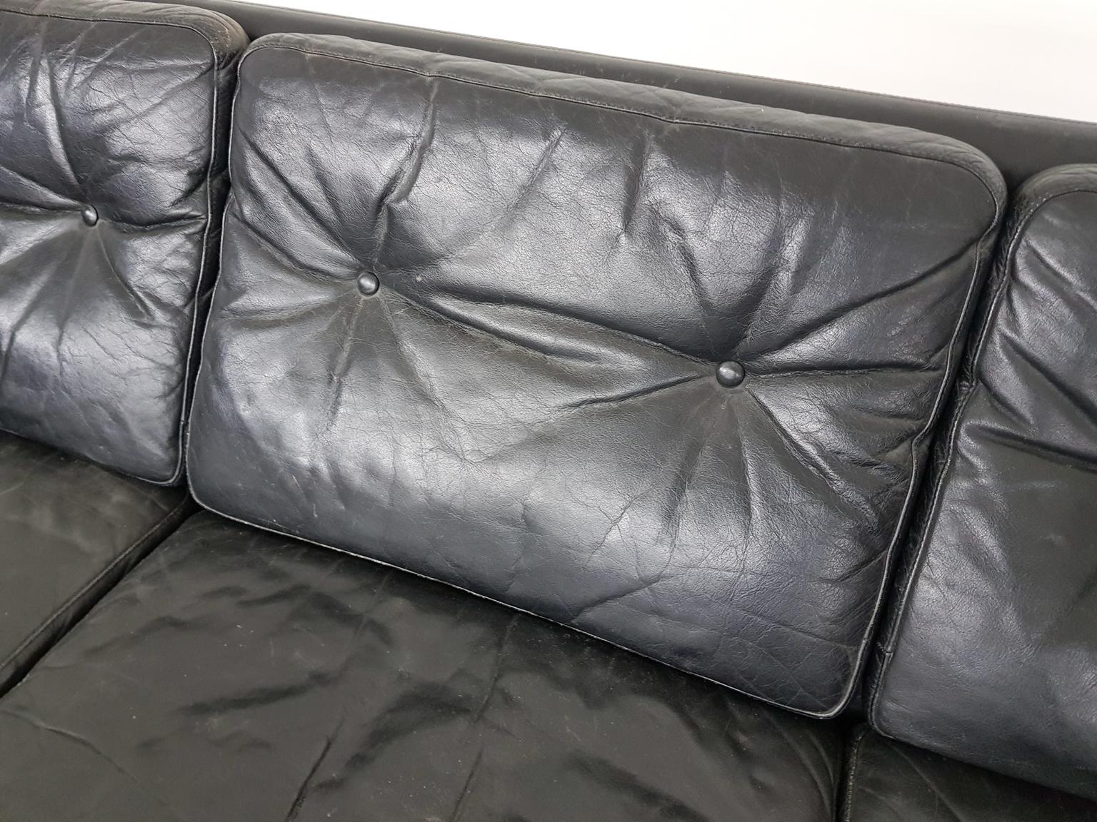 Midcentury Black Leather Sofa by Bovenkamp, The Netherlands, 1950s In Good Condition In Amsterdam, NL