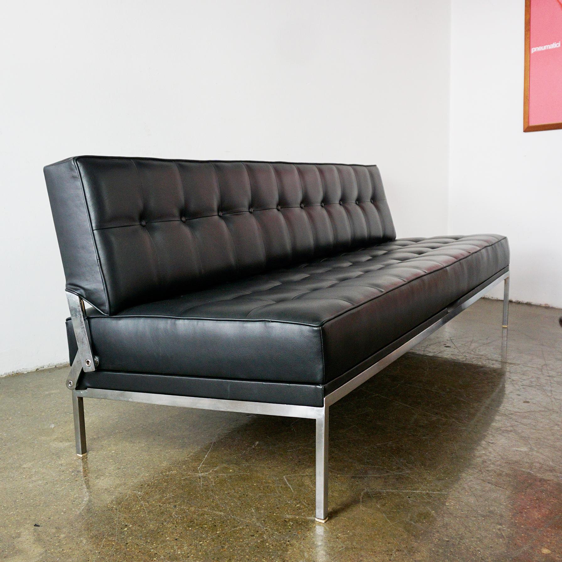 Mid-Century Black Leather Sofa or Daybed by Johannes Spalt for Wittmann Austria 7