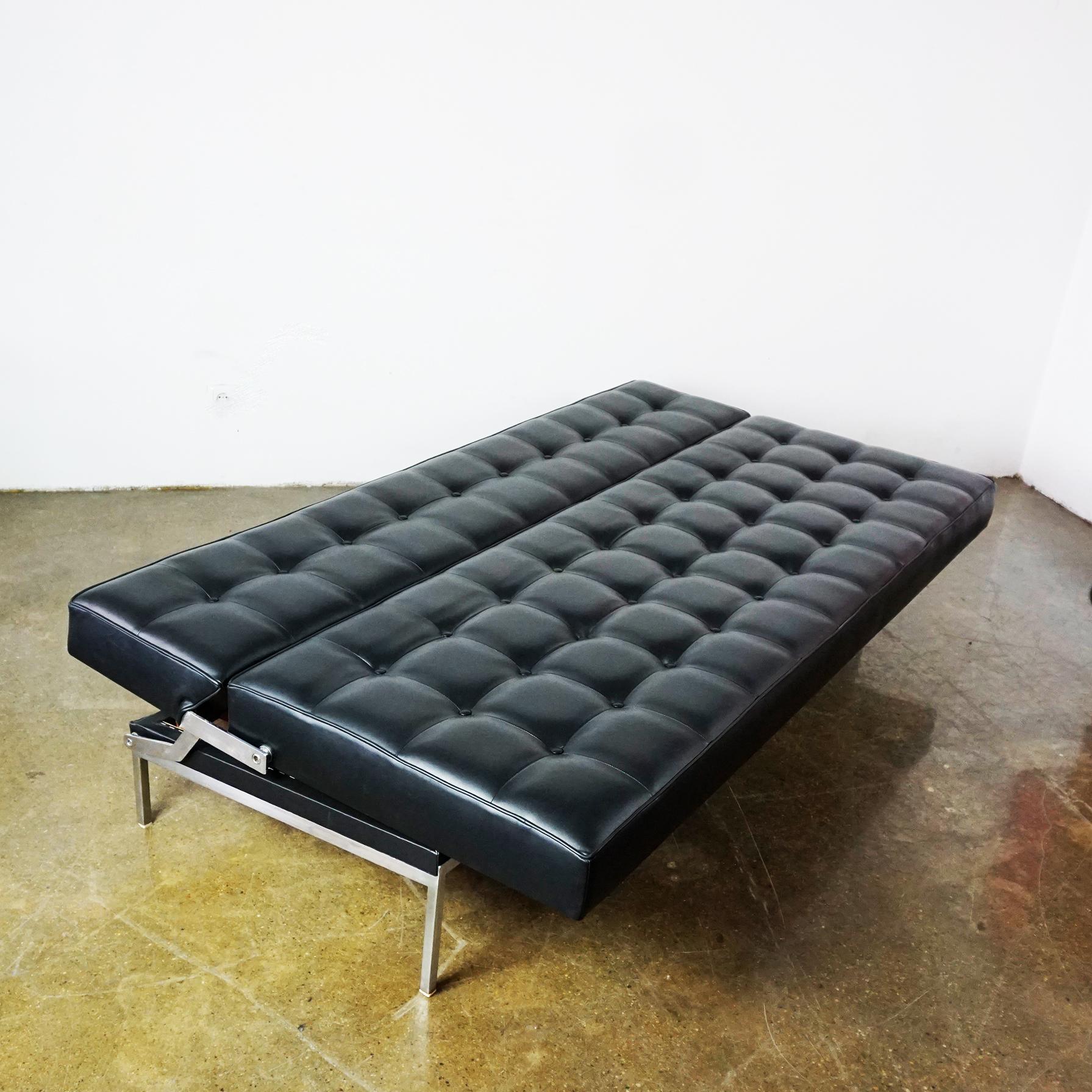Mid-Century Black Leather Sofa or Daybed by Johannes Spalt for Wittmann Austria 2