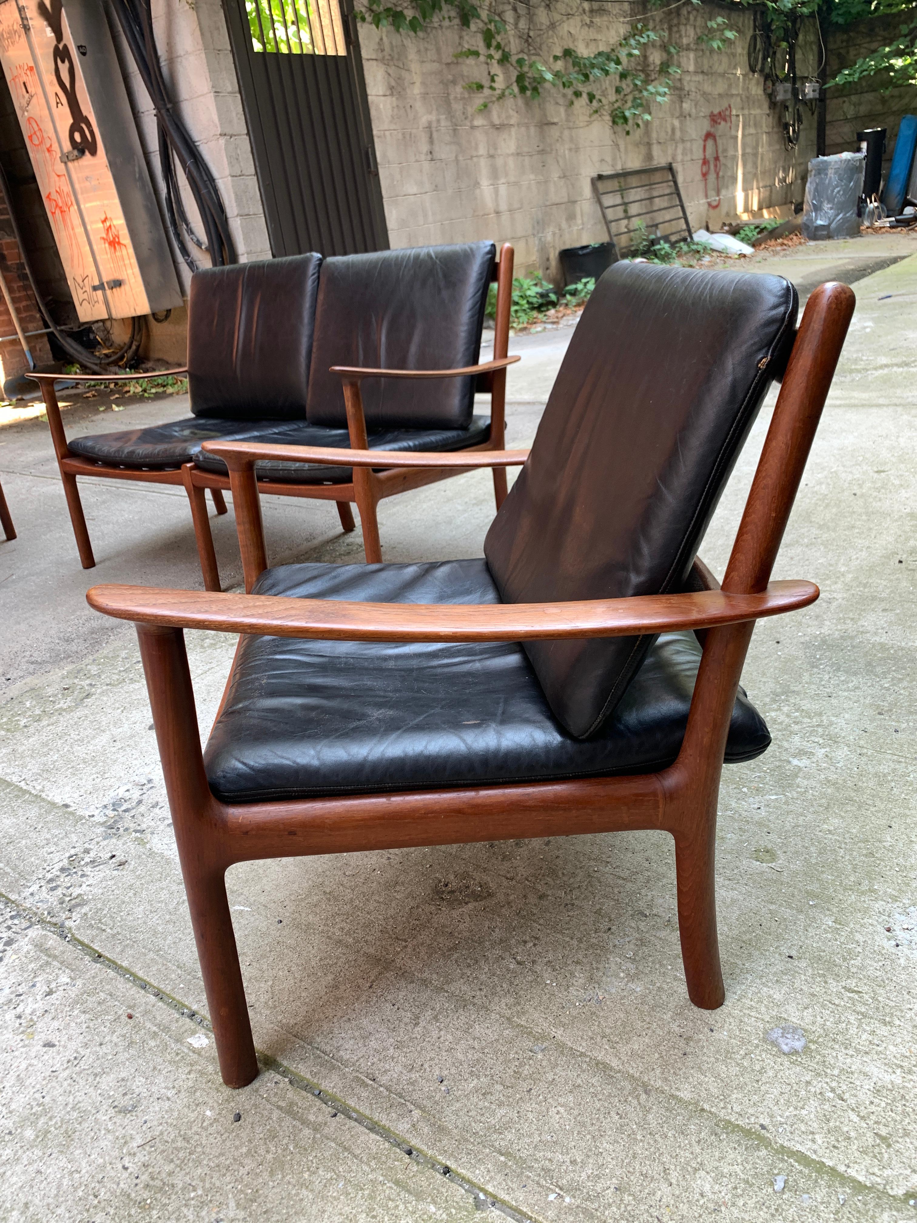 Midcentury Black Leather Sofa Set In Good Condition In Los Angeles, CA
