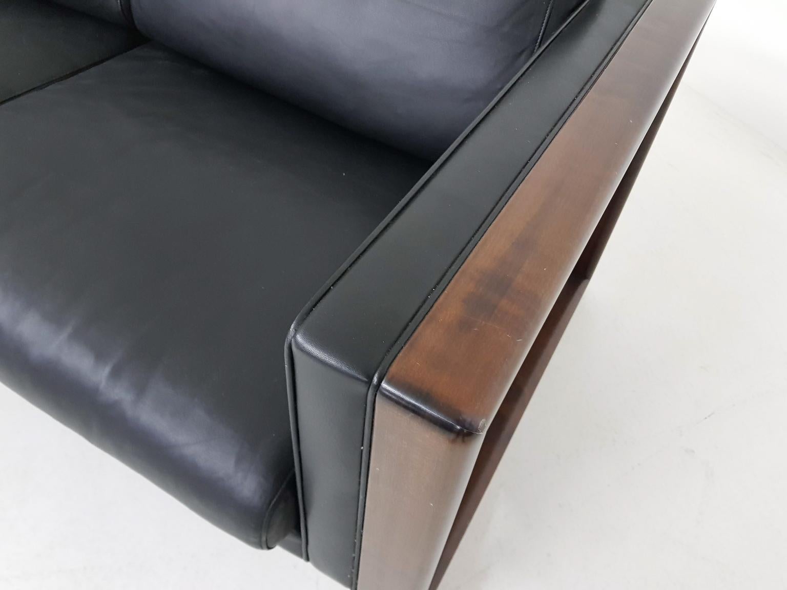 Midcentury Black Leather Two-Seat Sofa by Walter Knoll, Germany, 1960s 4