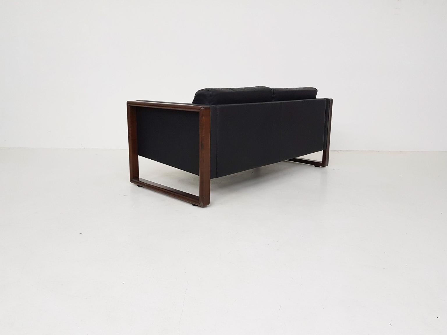 Midcentury Black Leather Two-Seat Sofa by Walter Knoll, Germany, 1960s In Good Condition In Amsterdam, NL