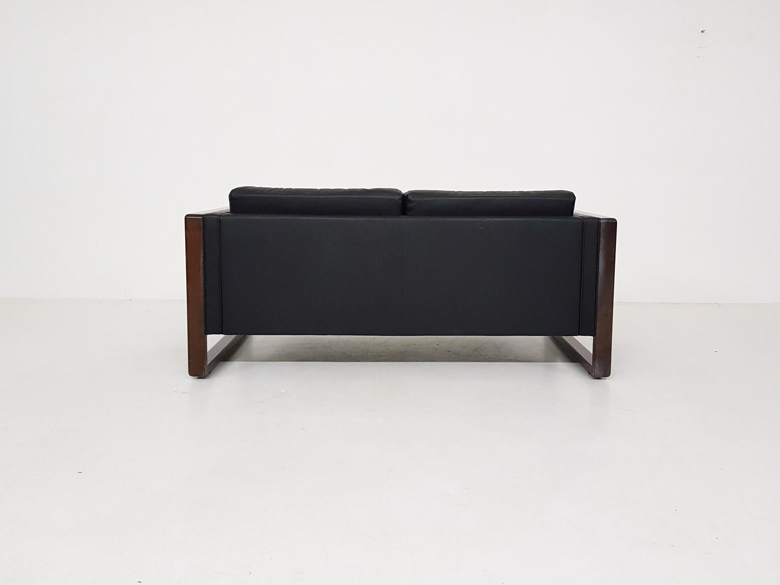 20th Century Midcentury Black Leather Two-Seat Sofa by Walter Knoll, Germany, 1960s