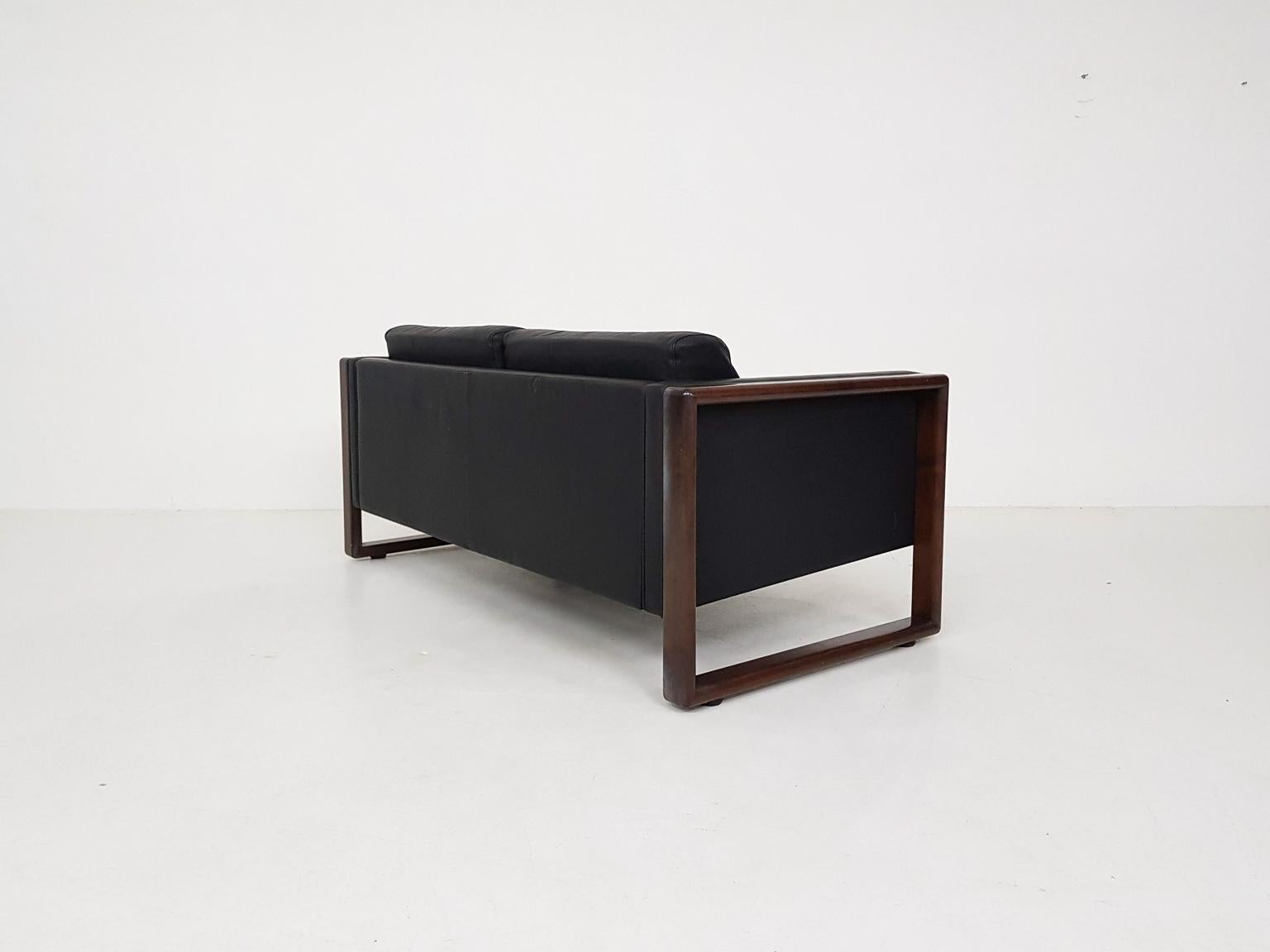 Midcentury Black Leather Two-Seat Sofa by Walter Knoll, Germany, 1960s 1