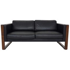 Midcentury Black Leather Two-Seat Sofa by Walter Knoll, Germany, 1960s
