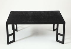 Midcentury Black Linen-Wrapped Coffee Table
