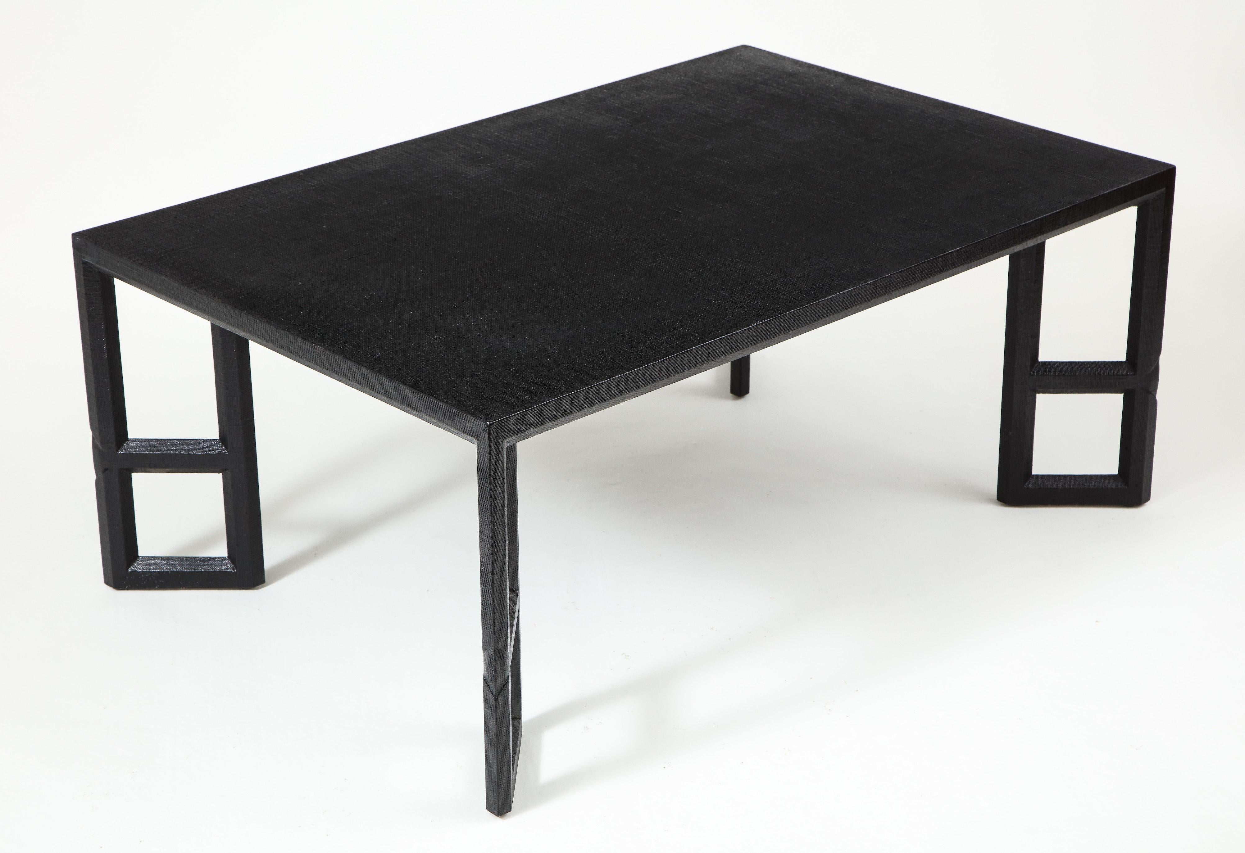 Mid-Century Modern Midcentury Black Linen-Wrapped Coffee Table