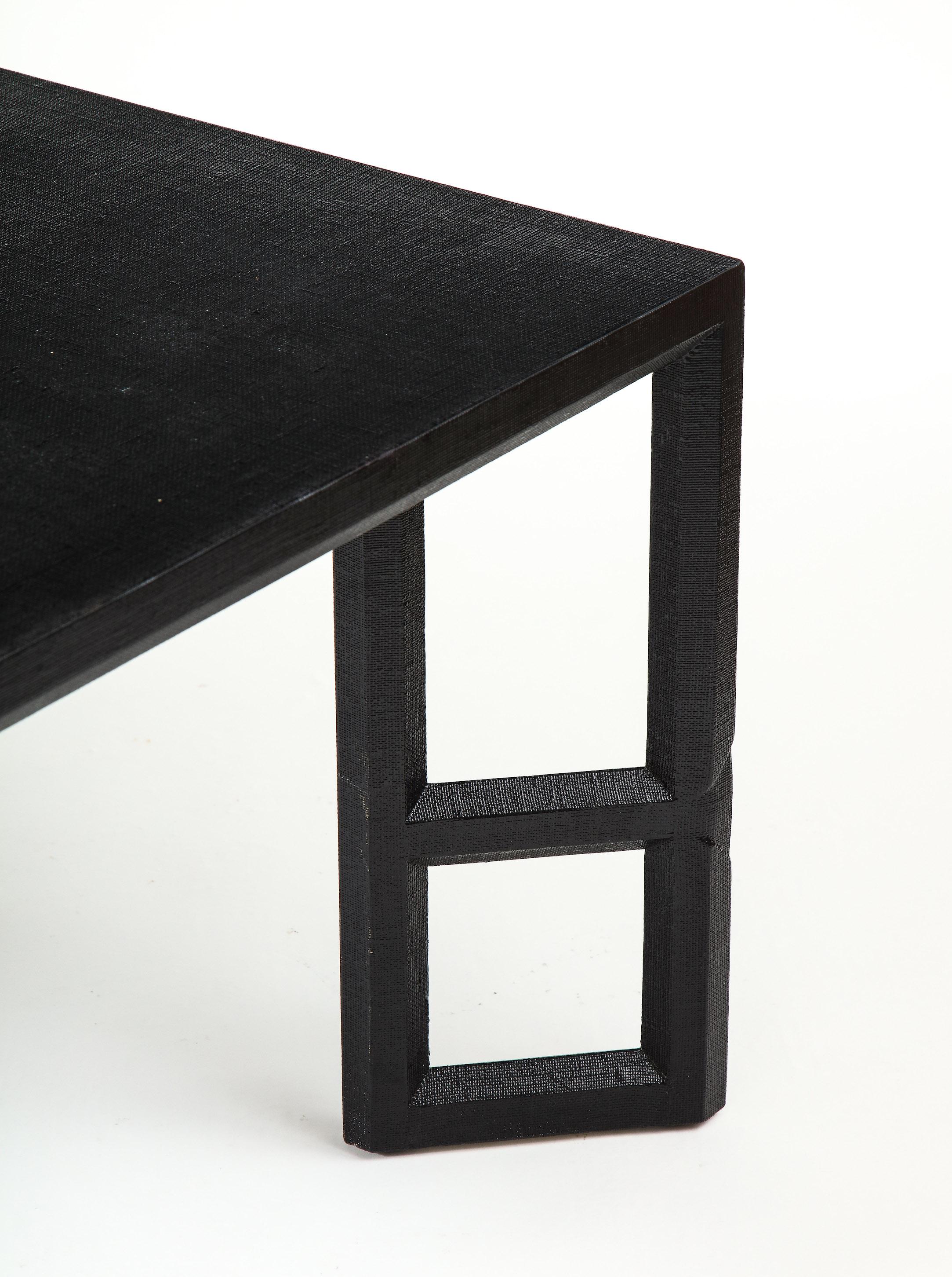 American Midcentury Black Linen-Wrapped Coffee Table