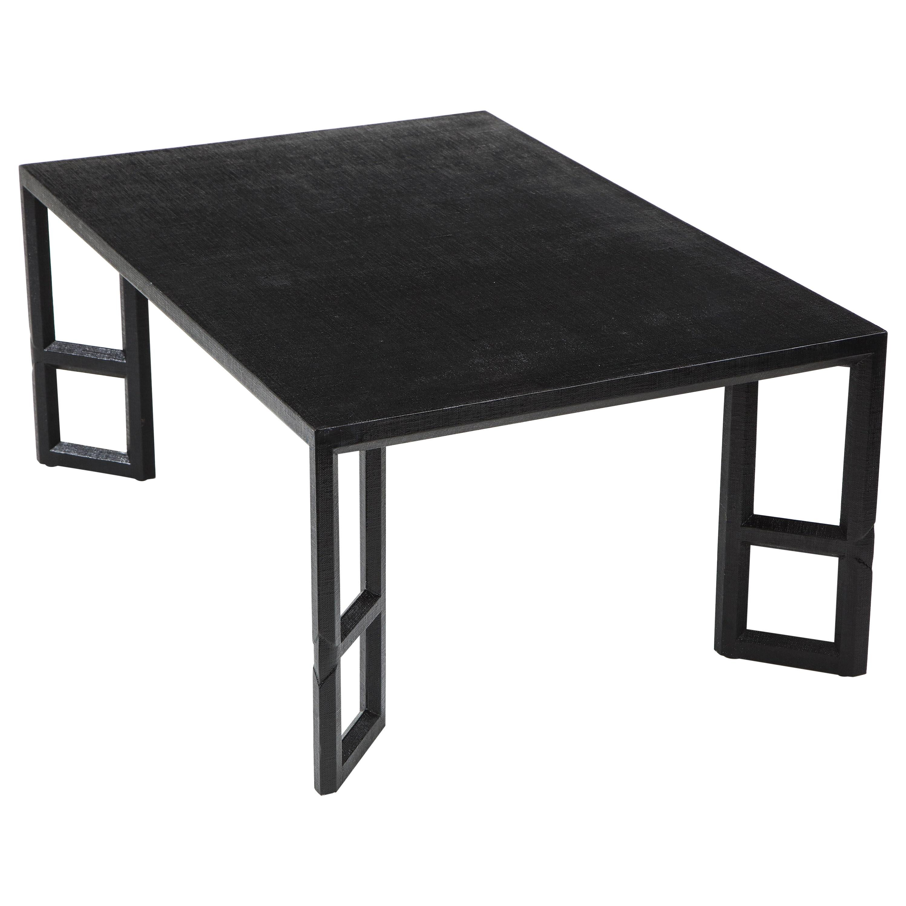 Midcentury Black Linen-Wrapped Coffee Table