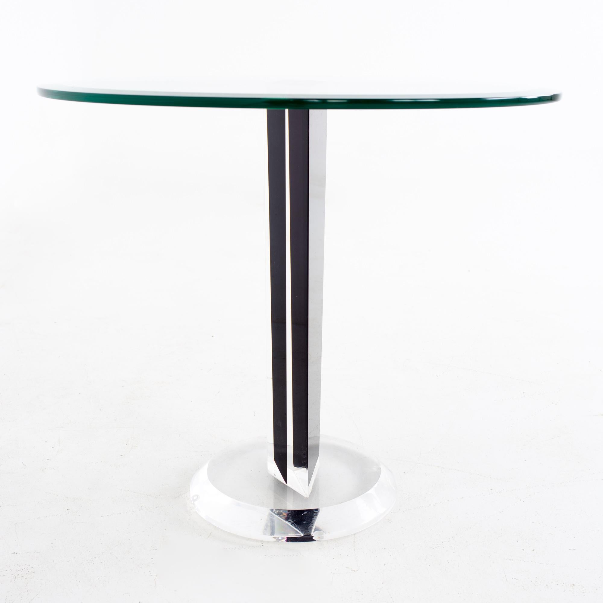 American Mid Century Black Lucite and Glass Round Side End Table For Sale