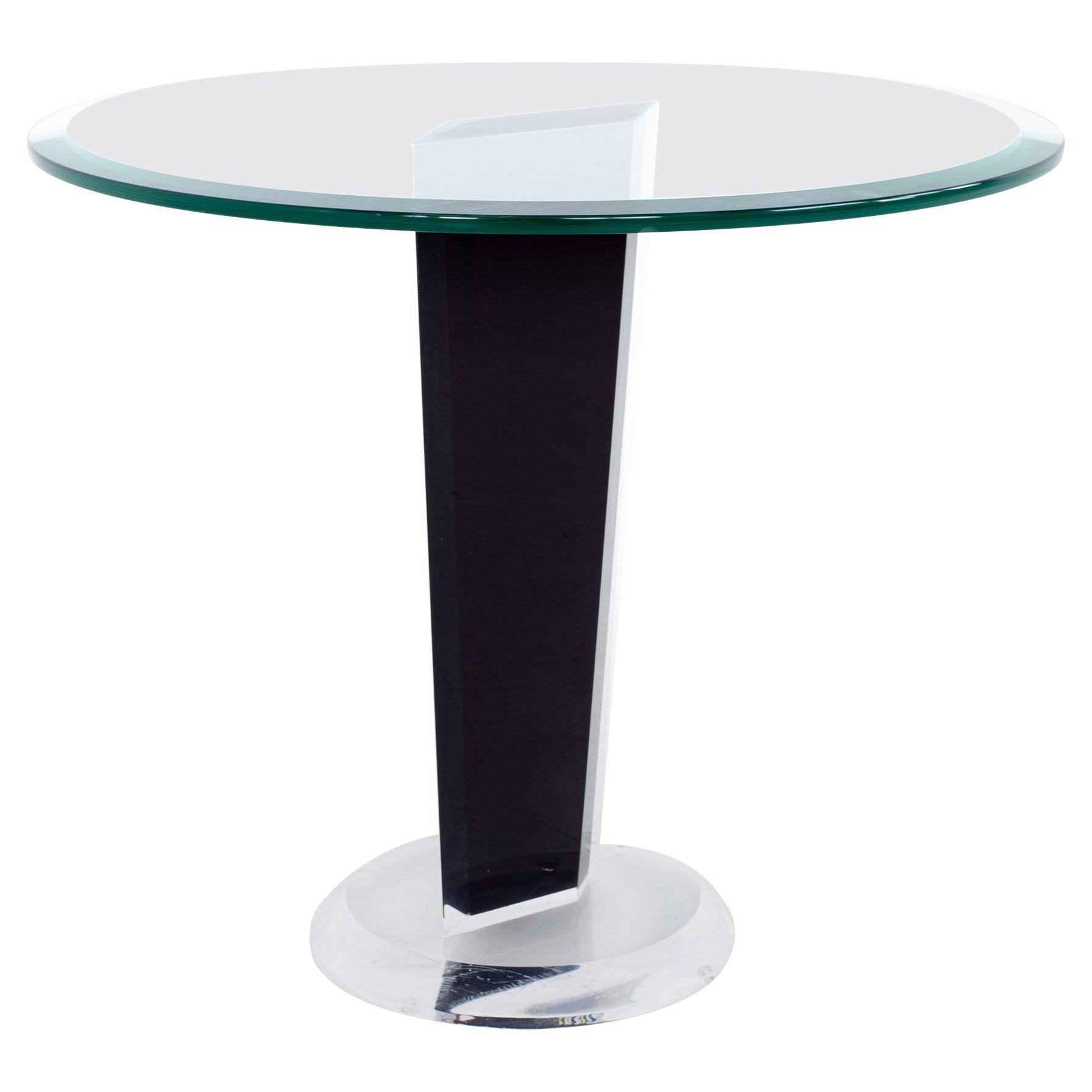 Mid Century Black Lucite and Glass Round Side End Table For Sale