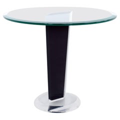 Mid Century Black Lucite and Glass Round Side End Table