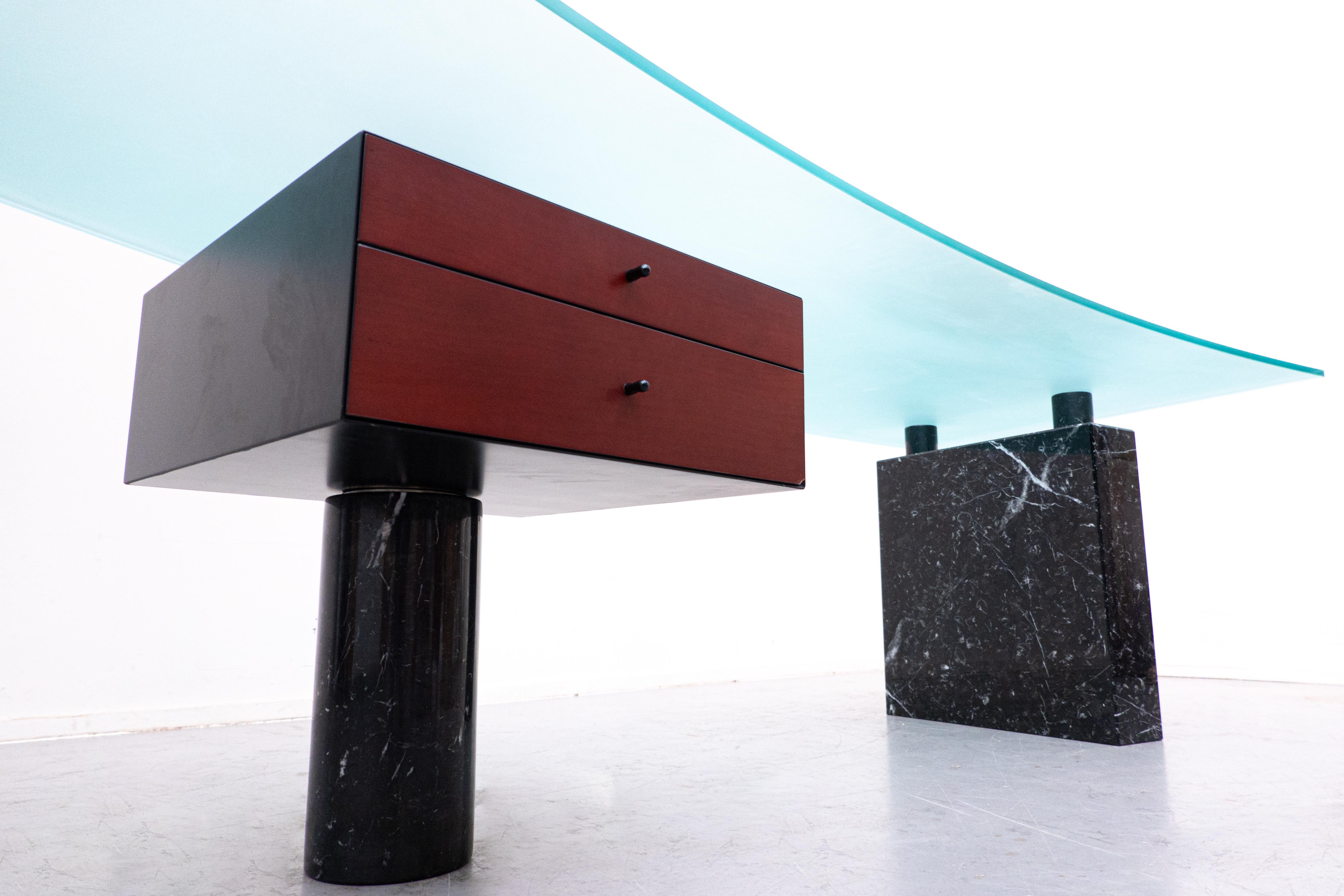Late 20th Century Mid-Century Black Marble and Glass Desk by Peter Draenert, Germany 1970s