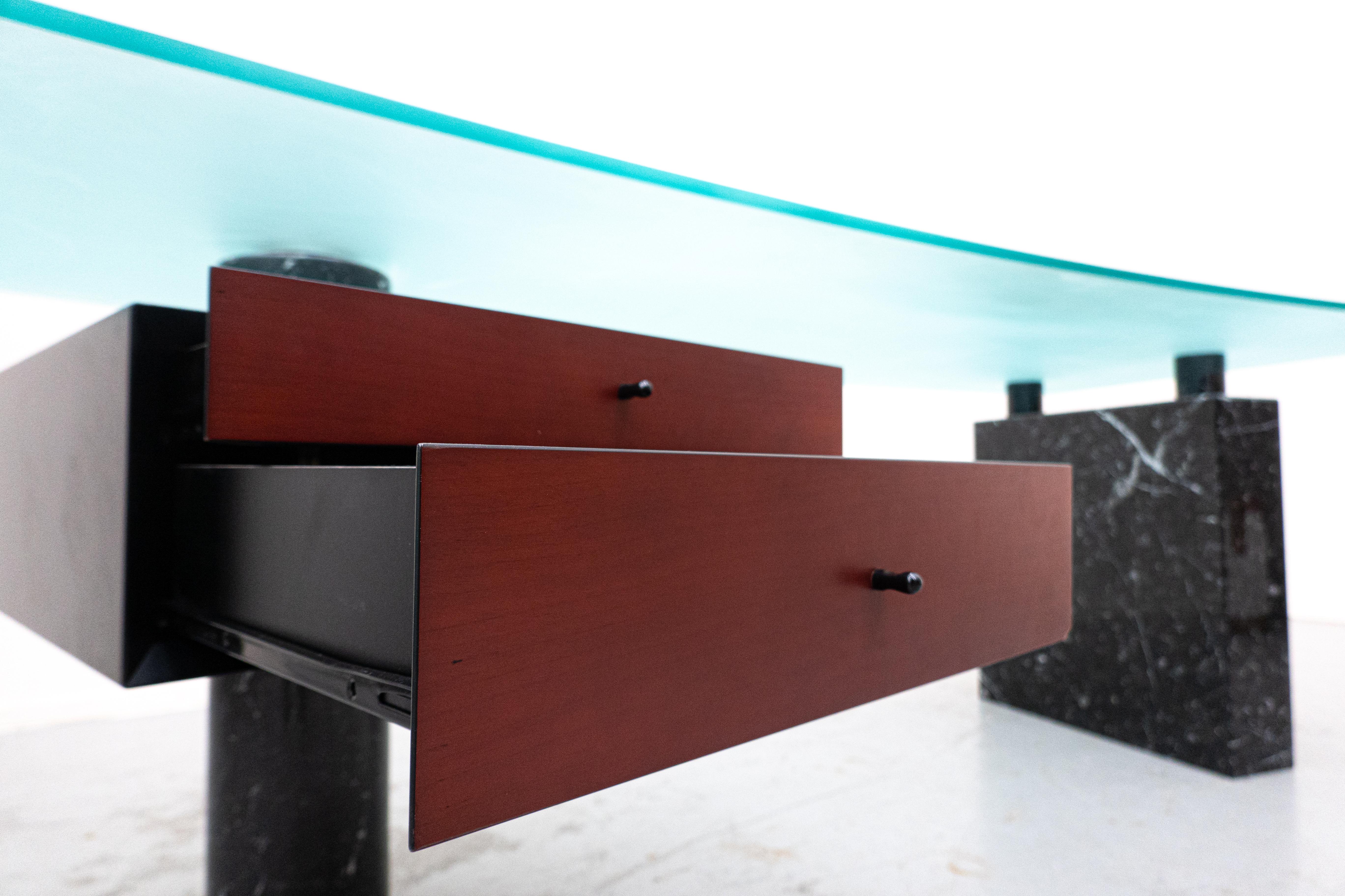Mid-Century Black Marble and Glass Desk by Peter Draenert, Germany 1970s 2