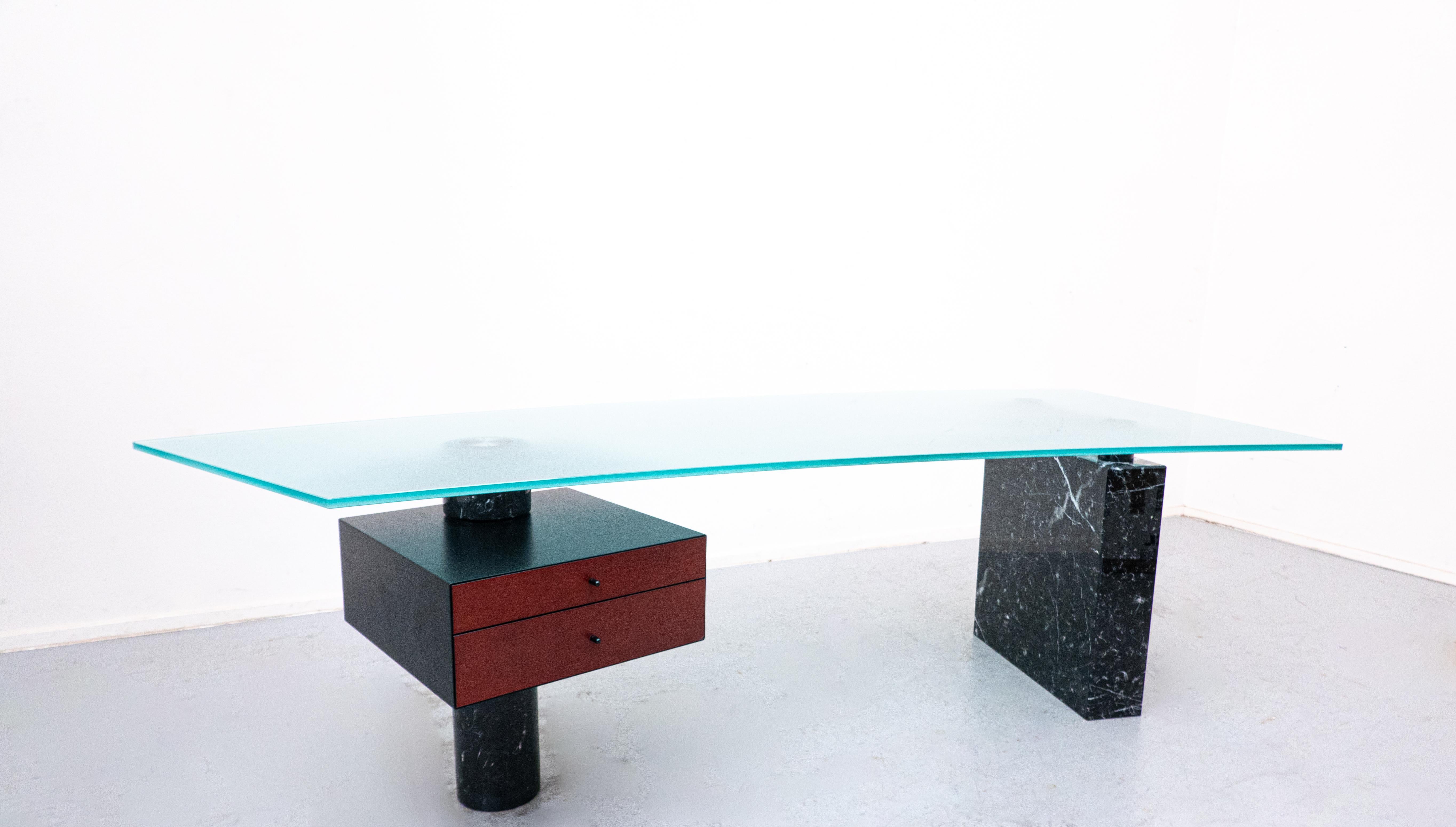 Mid-Century Black Marble and Glass Desk by Peter Draenert, Germany 1970s 5