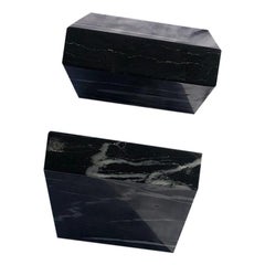 Midcentury Black Marble Book Ends a Pair