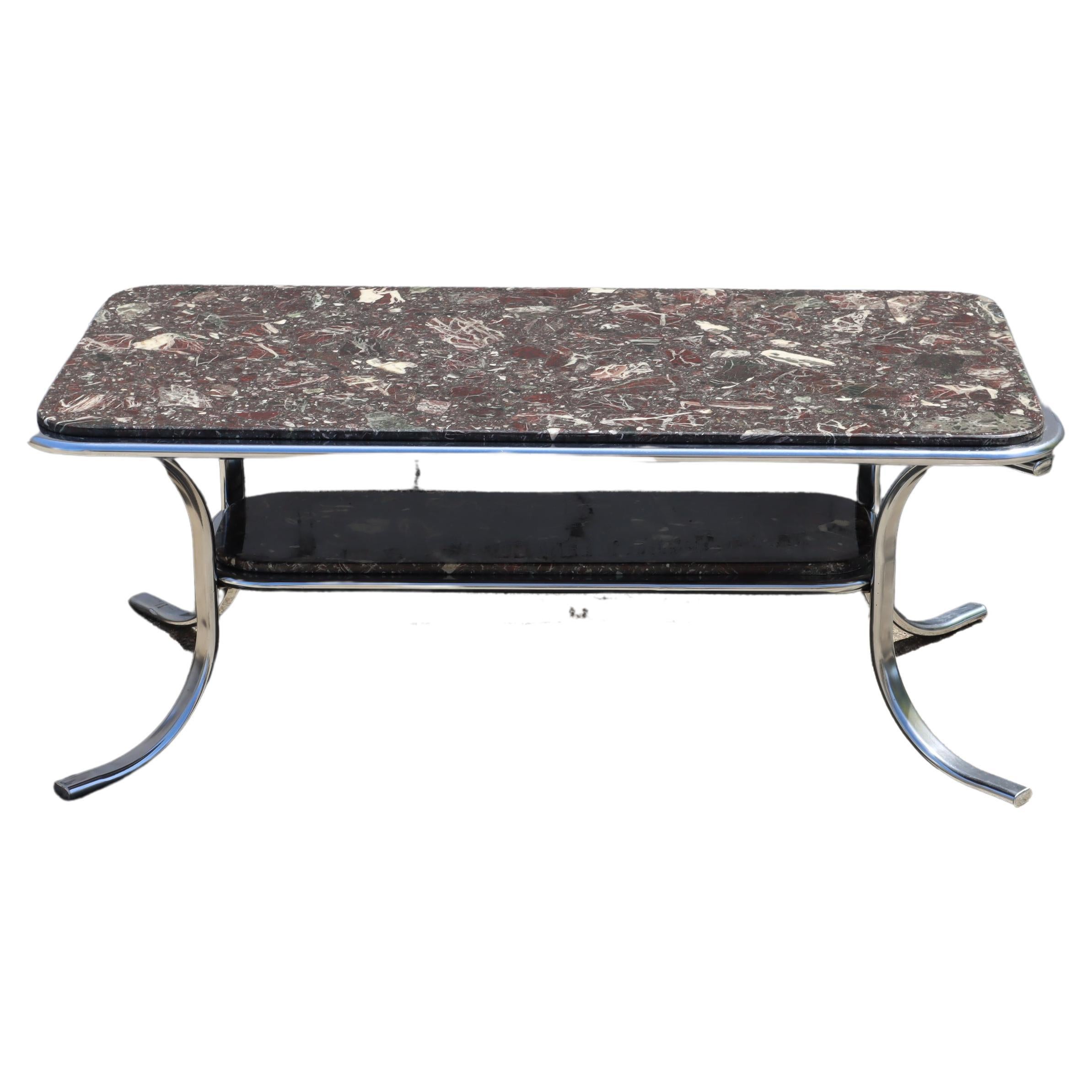 MidCentury black Marble and Chrome Coffee TableCocktail Table70s For