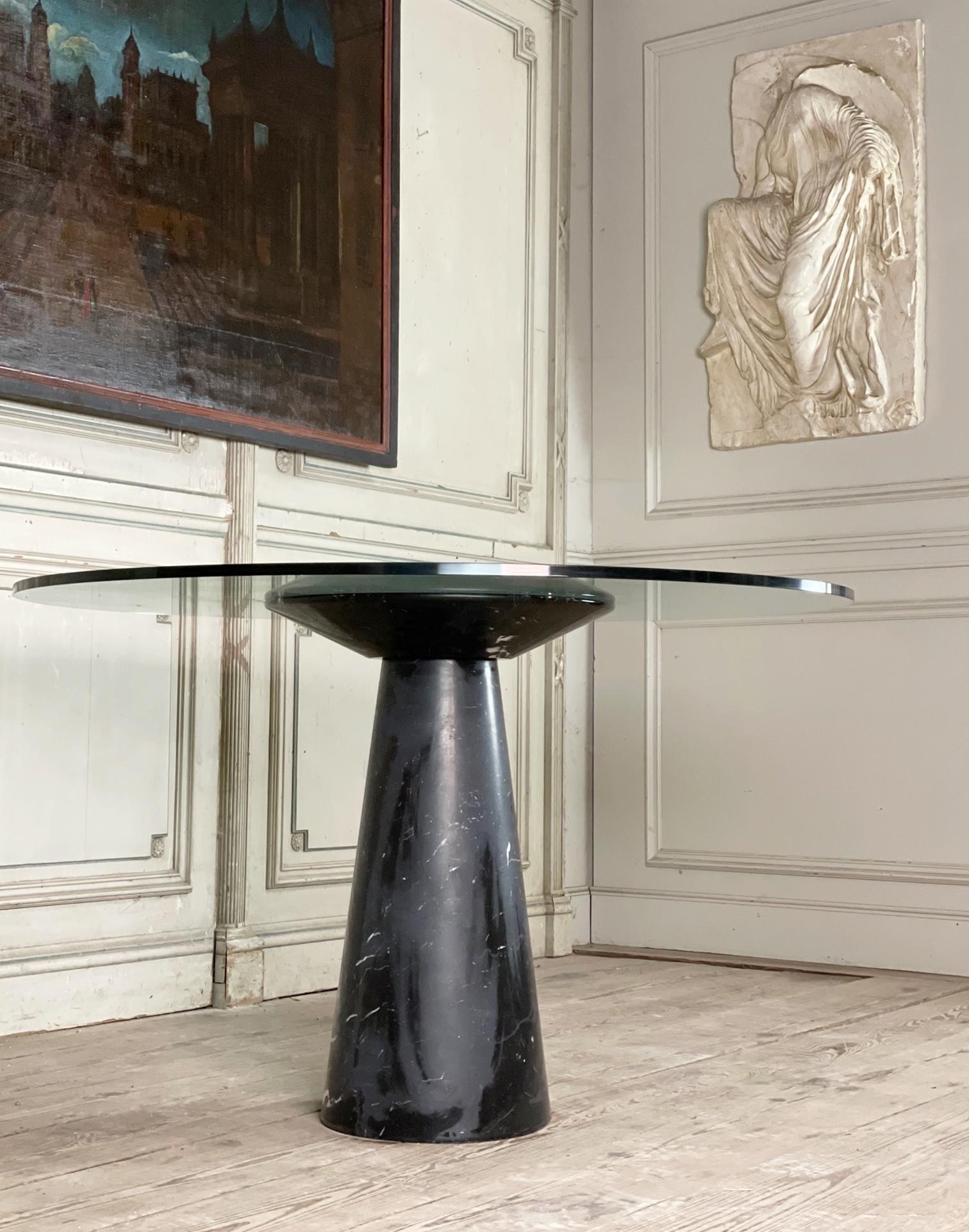 Mid-century black marble feet and glass top Dining table by Angelo Mangiarotti - Italy 1970s.