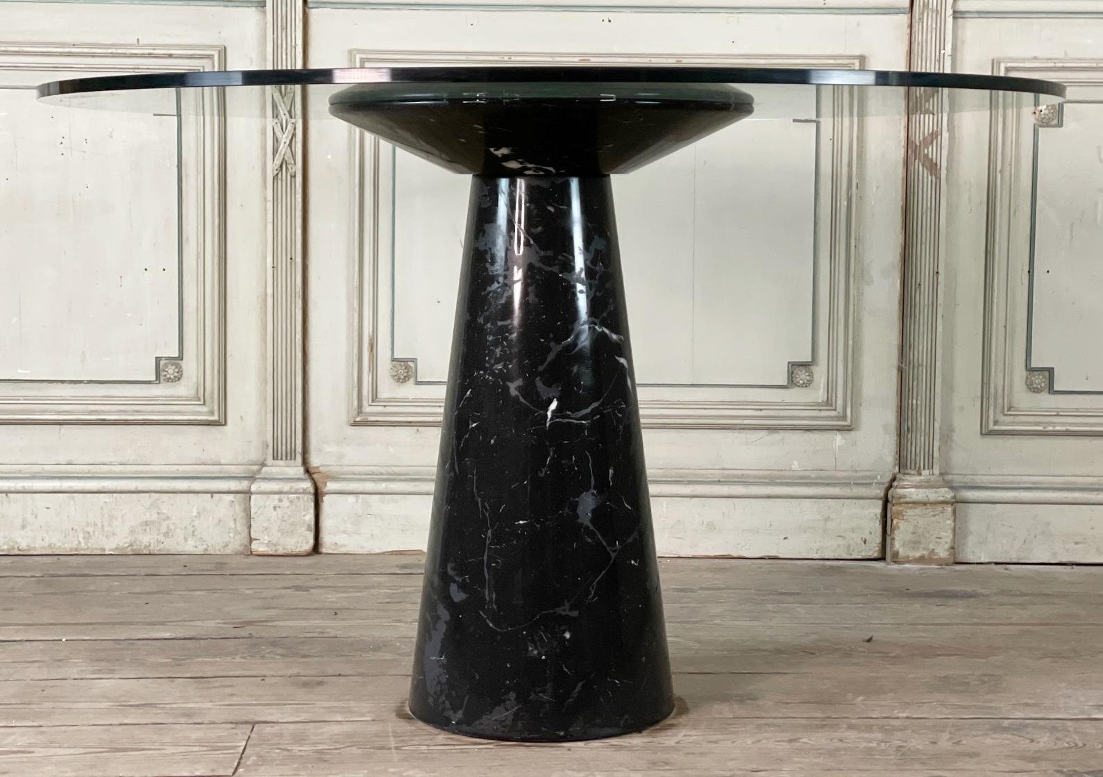 Italian Mid-Century Black Marble Feet and Glass Top Dining Table by Angelo Mangiarotti