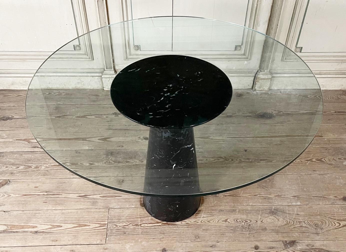 Mid-Century Black Marble Feet and Glass Top Dining Table by Angelo Mangiarotti In Good Condition In Brussels, BE