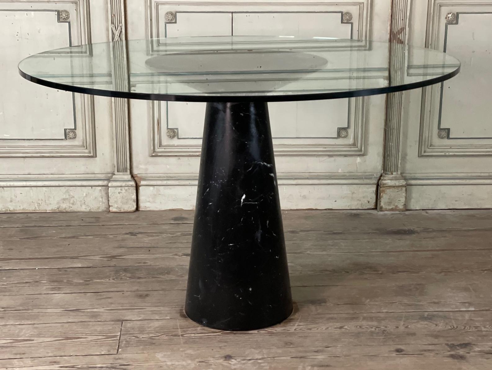 Late 20th Century Mid-Century Black Marble Feet and Glass Top Dining Table by Angelo Mangiarotti