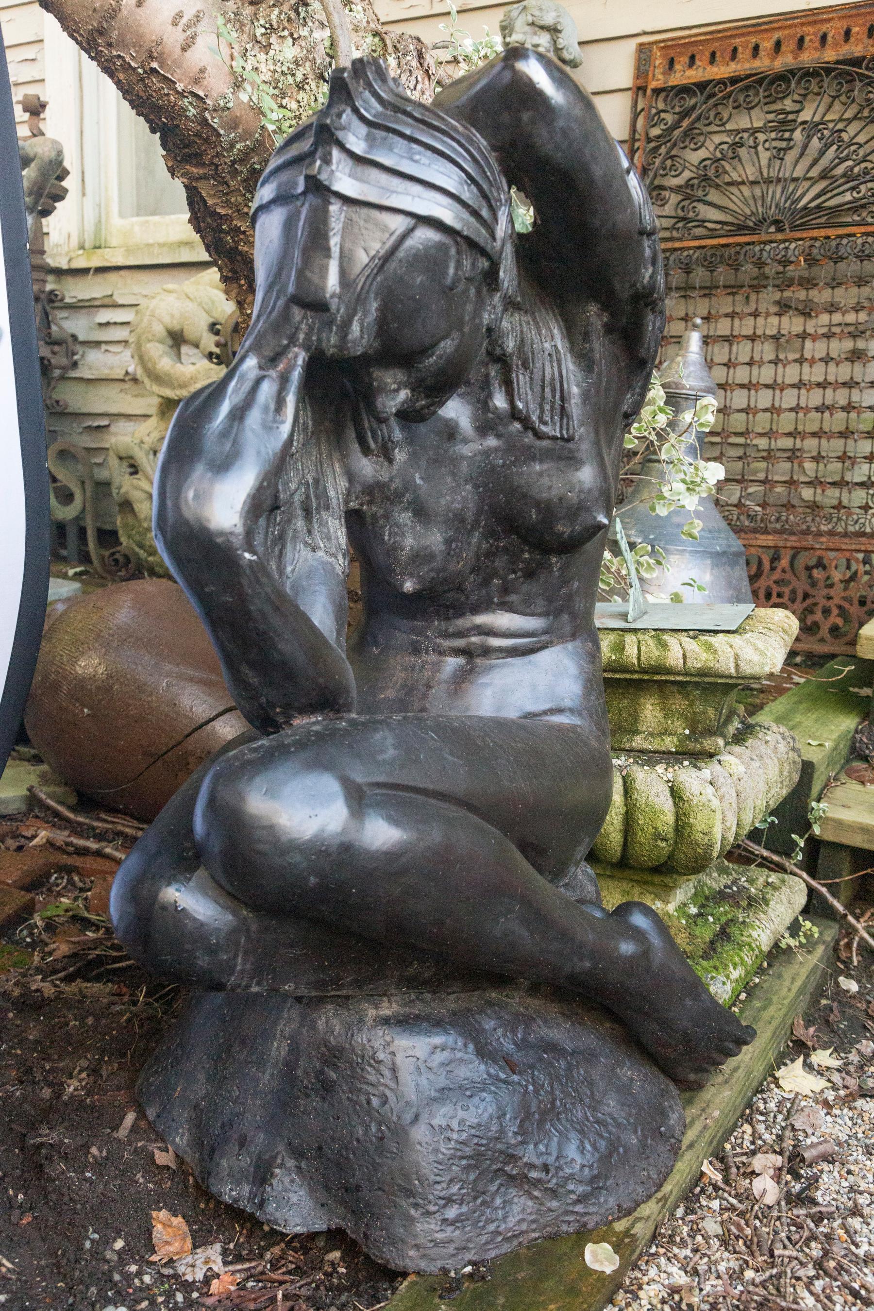 Mid Century Black Marble Figure of a Sitting Nude Woman For Sale 2