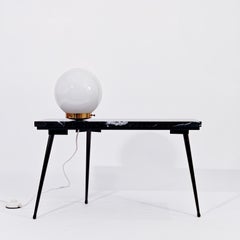 Mid-Century black veined marble side table with opaline top lamp, France, 1950s