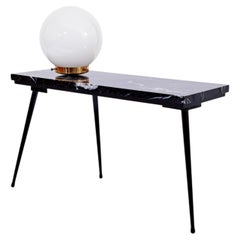 Mid-Century black veined marble side table with opaline top lamp, France, 1950s