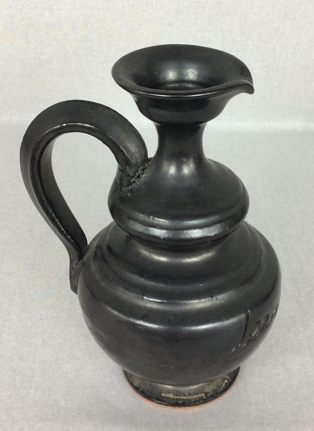 Hand-Crafted Midcentury Black Matte Vase by Jean Marais, Vallauris
